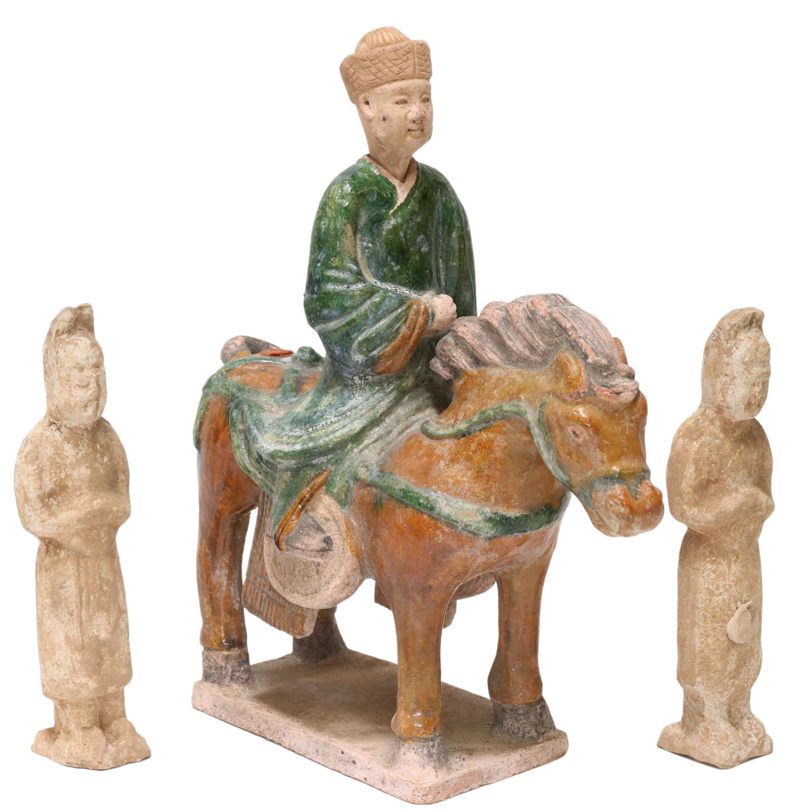 (3) CHINESE POTTERY RIDER ON HORSE & TOMB FIGURES (1 of 7)