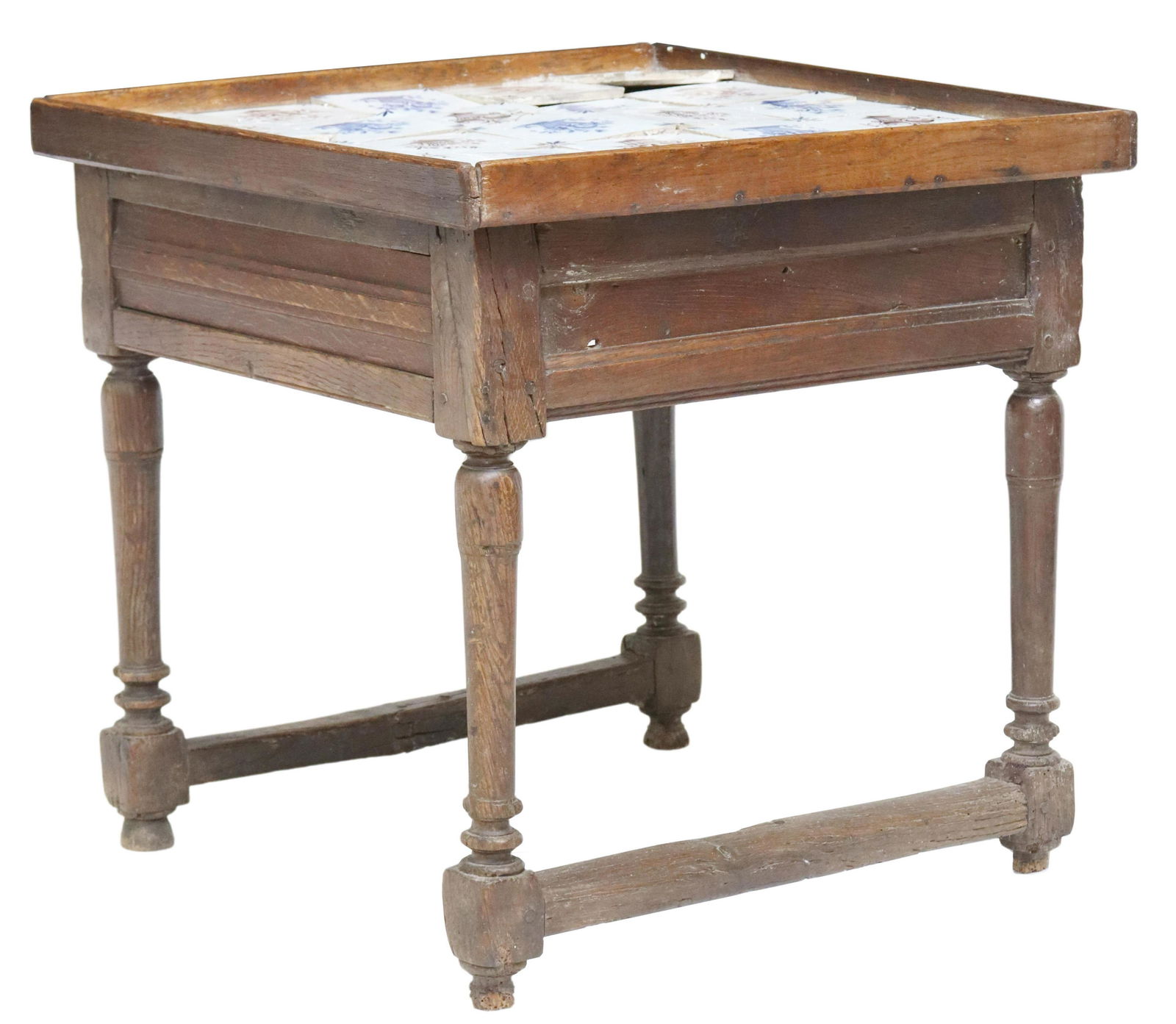 ENGLISH OAK & DELFT TILED OCCASIONAL TABLE (1 of 4)