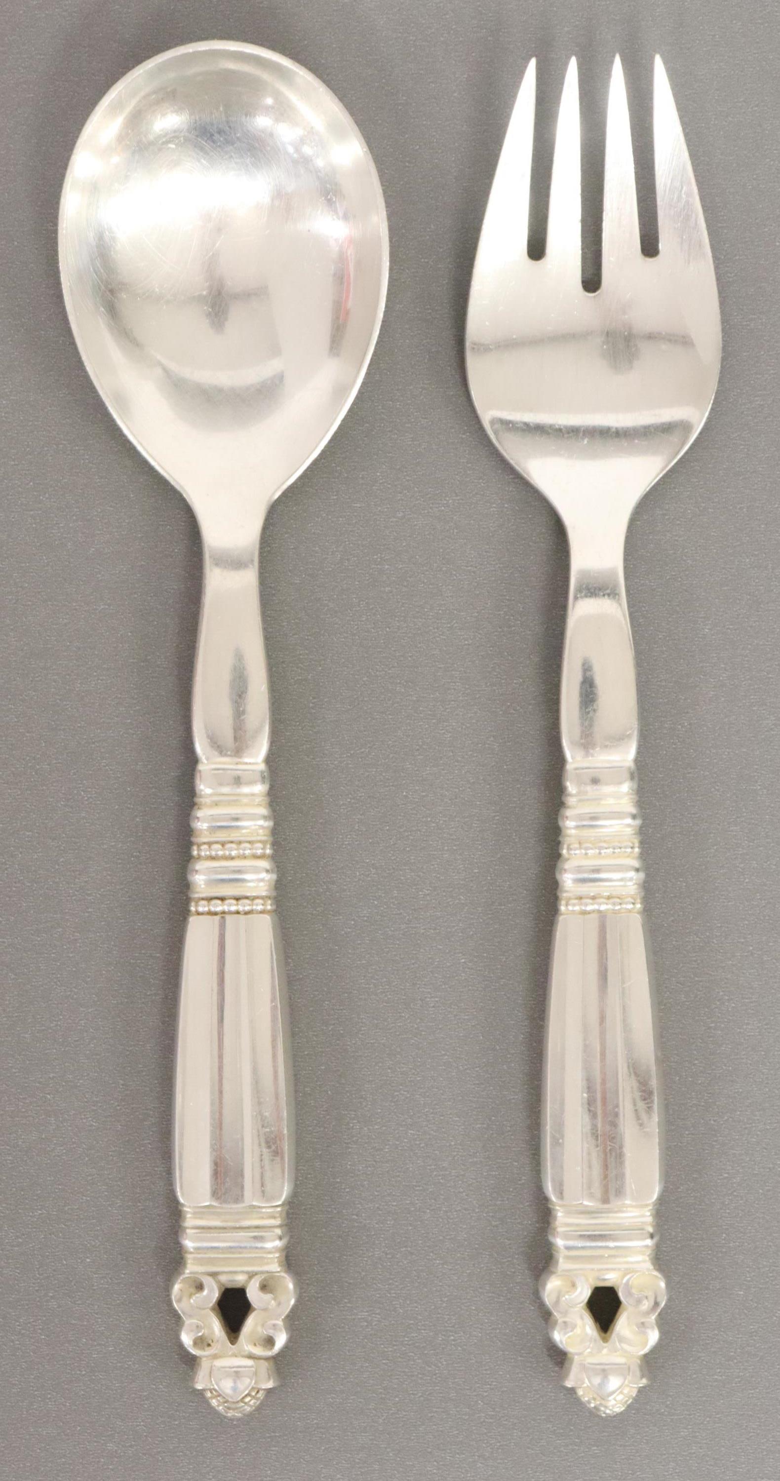 (2) GEORG JENSEN ACORN STERLING SALAD SERVING SET (1 of 3)