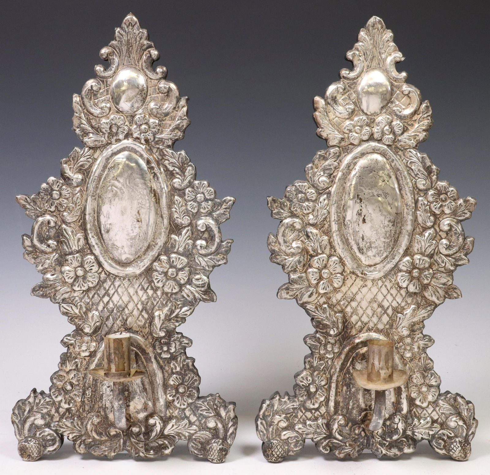 (2) BAROQUE STYLE REPOUSSE METAL CANDLE SCONCES (1 of 4)