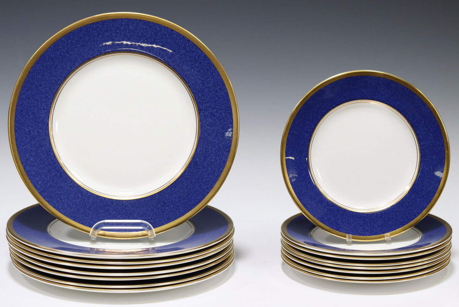(16) COALPORT 'ATHLONE BLUE' DINNER & SALAD PLATES: (lot of 16) English bone china tableware, Coalport, in the "Athlone-Blue" pattern, including: (8) dinner plates, approx 10.75"diam, (8) salad plates, approx 8 1/8"diam; 16.75lbs total Start Price: $10