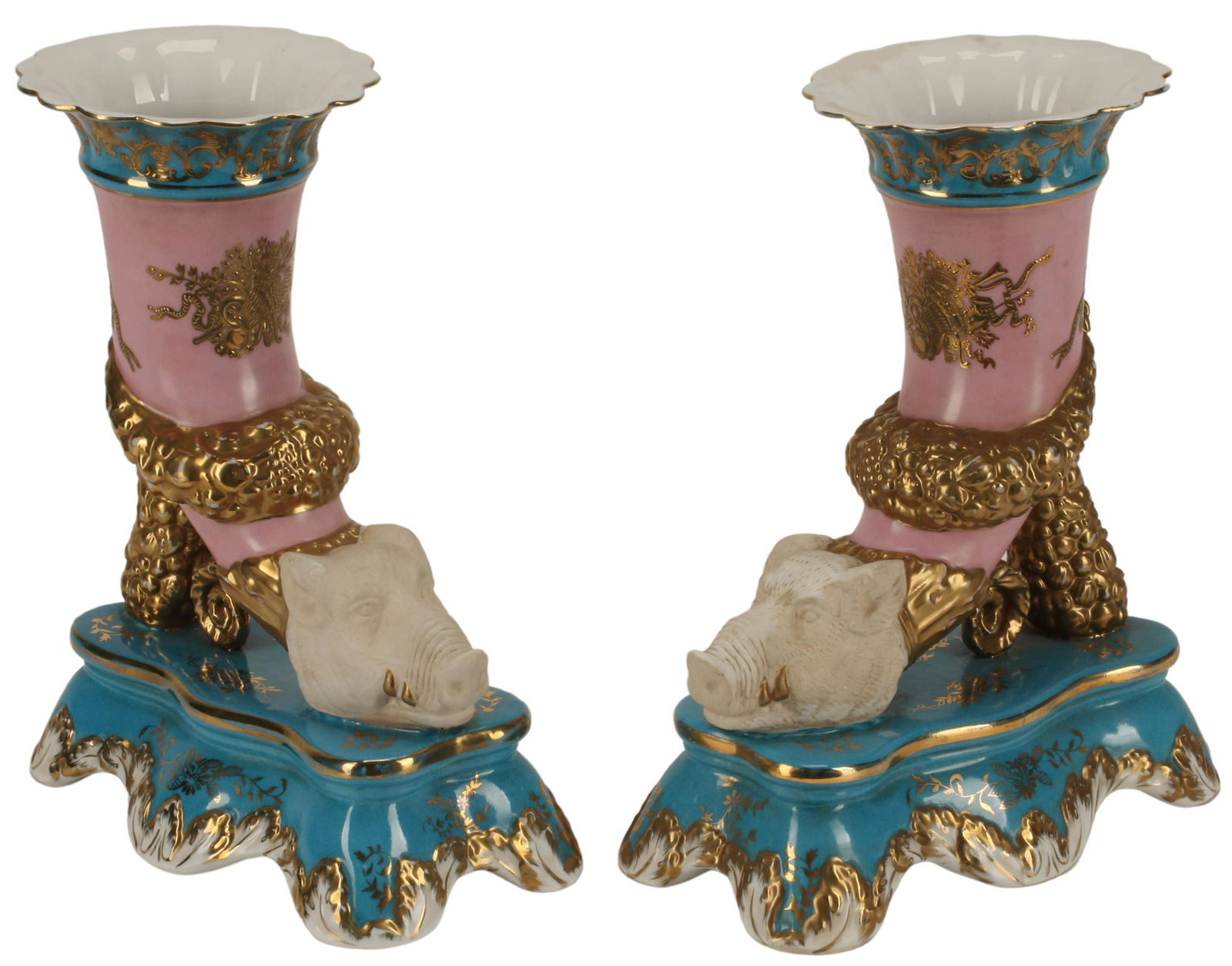 (2) SEVRES STYLE PORCELAIN RHYTON-FORM VASES (1 of 5)