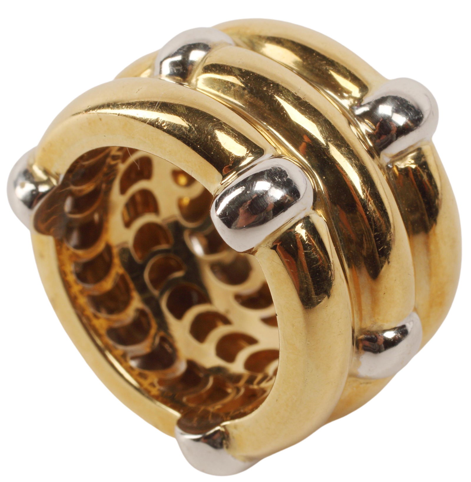 ITALIAN 18KT YELLOW & WHITE GOLD BARREL RING (1 of 4)