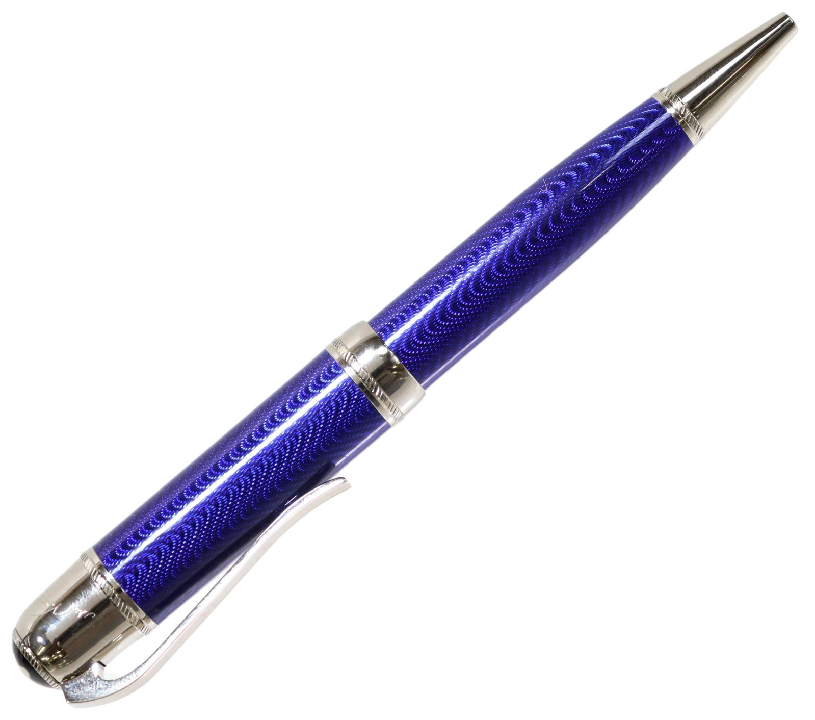 MONTBLANC JULES VERNE WRITERS SERIES BALLPOINT PEN: Montblanc Writers Edition Jules Verne ballpoint pen, numbered 14323/ 16500, bright blue guilloche enamel, approx 5.5"l, 50 grams Start Price: $100.00