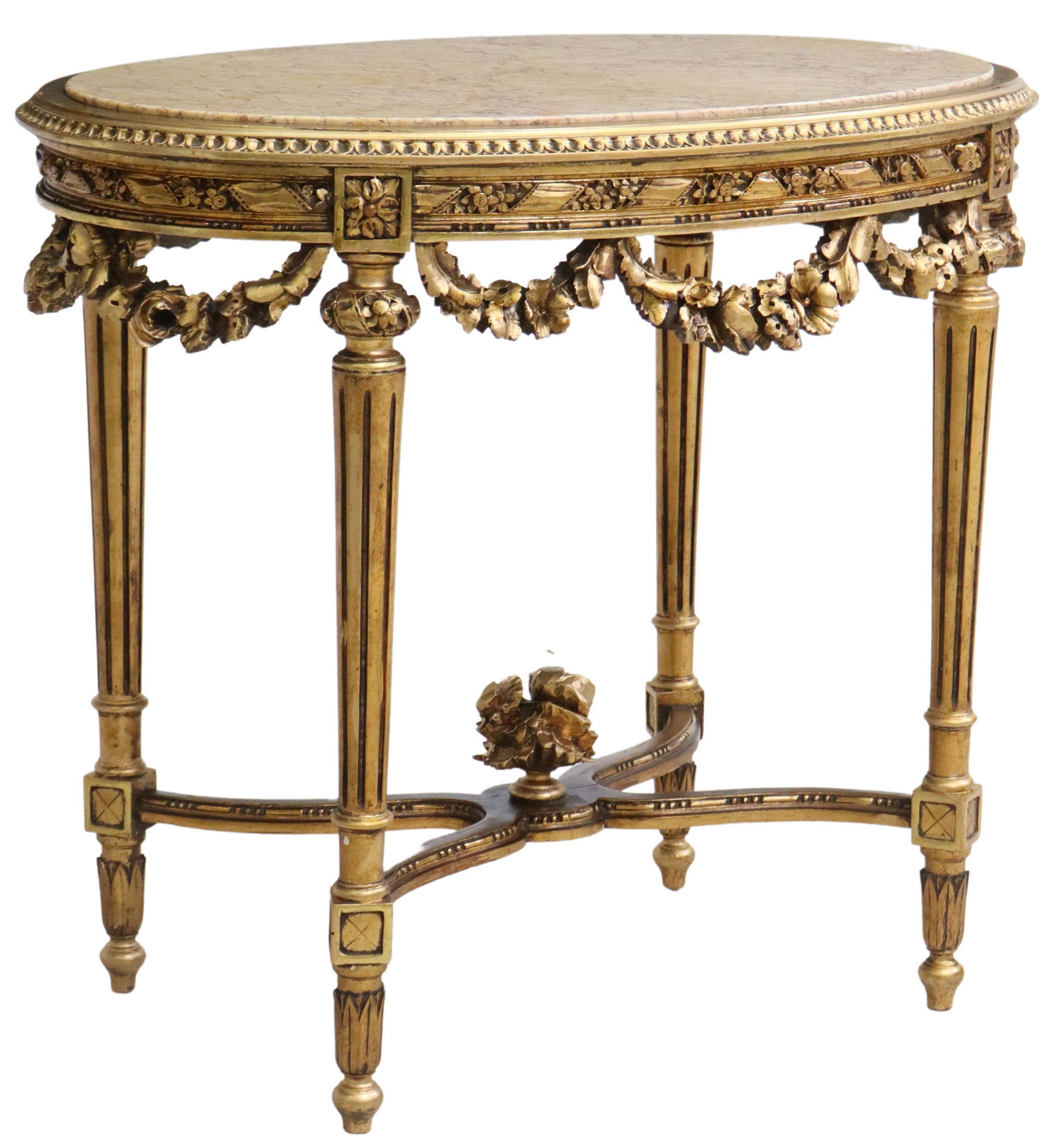 LOUIS XVI STYLE MARBLE-TOP GILTWOOD SALON TABLE (1 of 5)