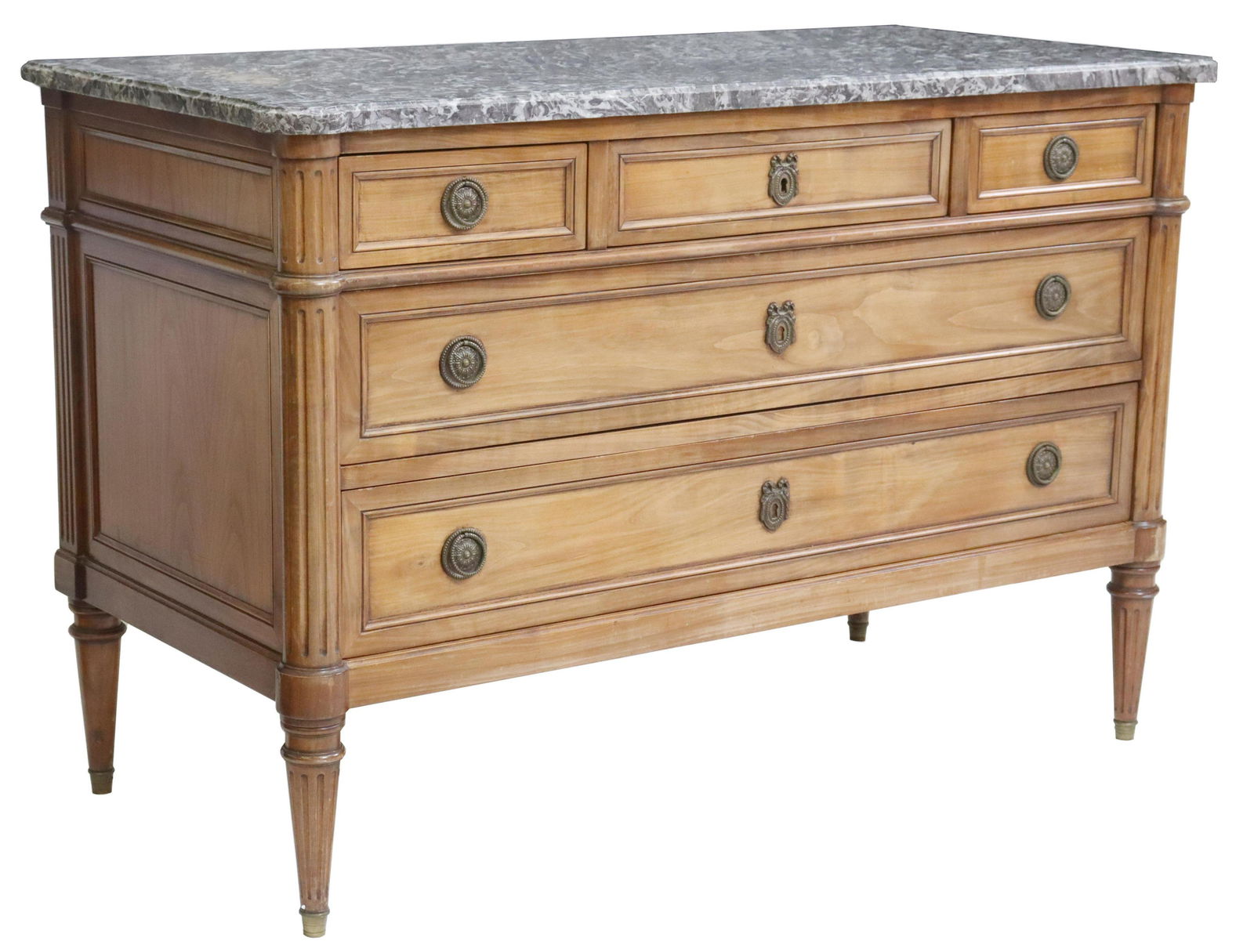 FRENCH LOUIS XVI STYLE MARBLE-TOP MAHOGANY COMMODE (1 of 5)