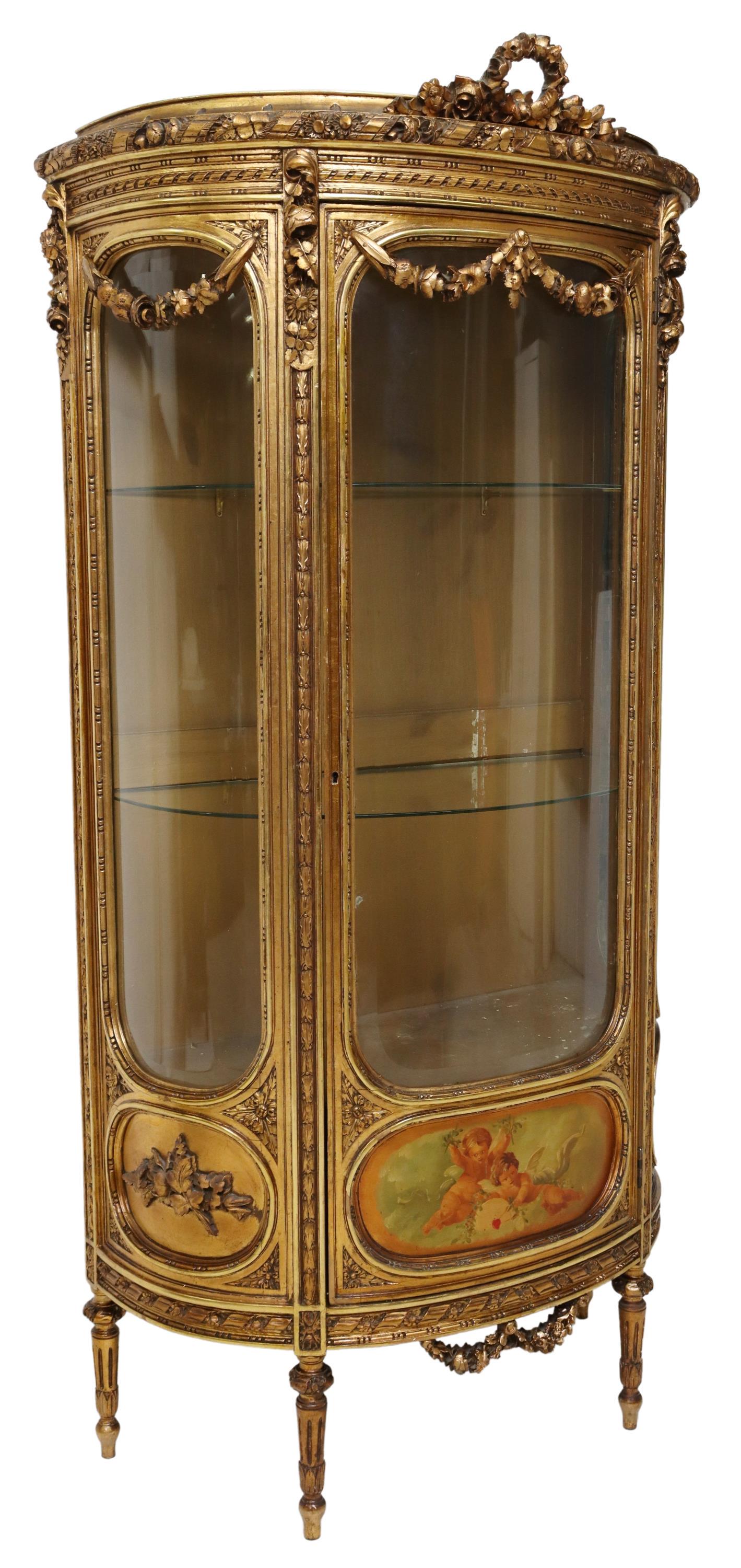 LOUIS XVI STYLE GILT & FLORAL DECORATED VITRINE (1 of 3)