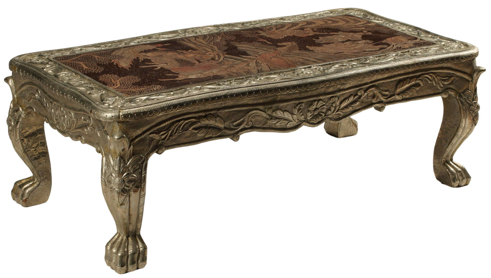 COLONIAL STYLE LACQUER & SILVERED COFFEE TABLE (1 of 4)