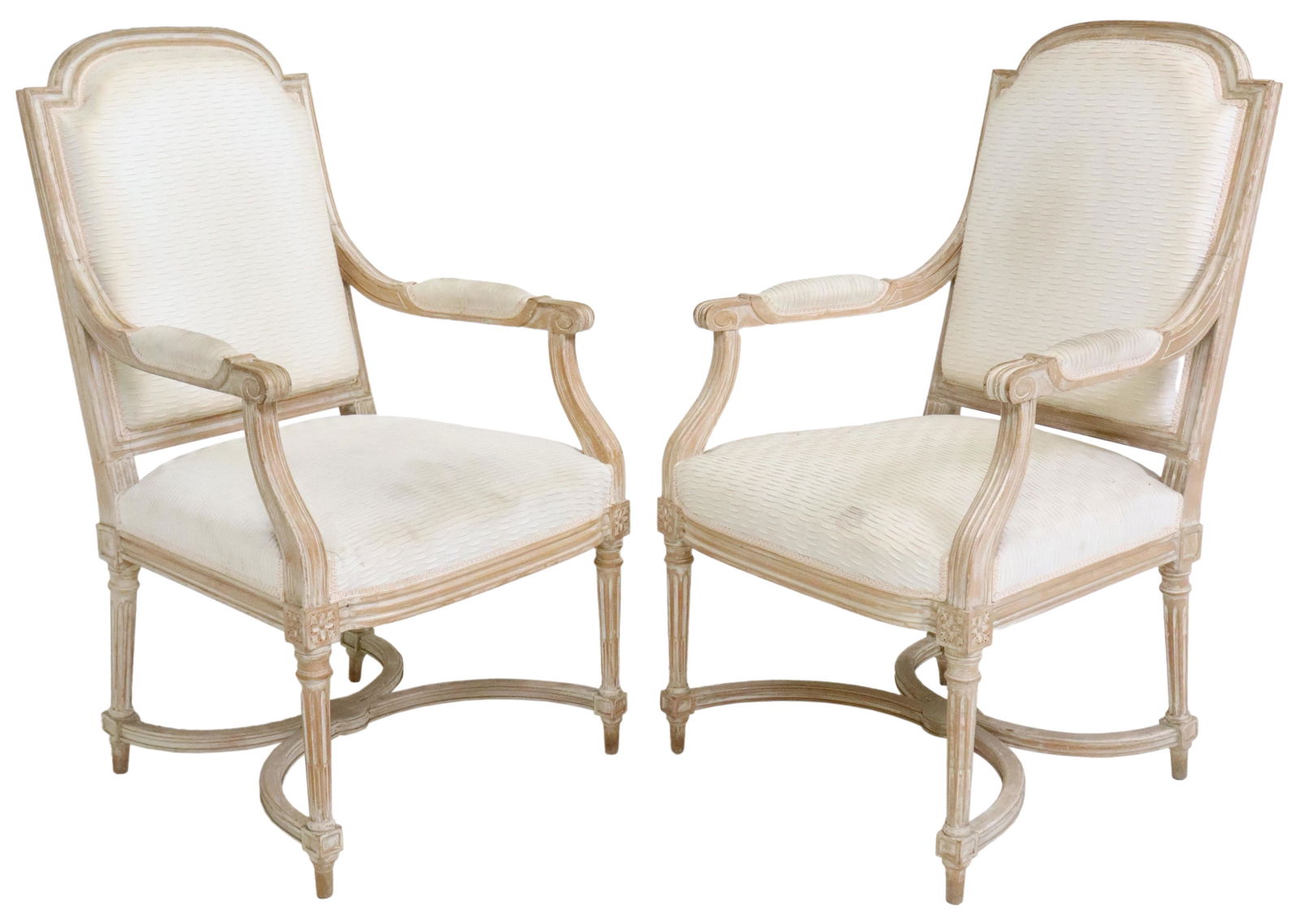 (2) FRENCH LOUIS XVI STYLE UPHOLSTERED FAUTEUILS (1 of 3)