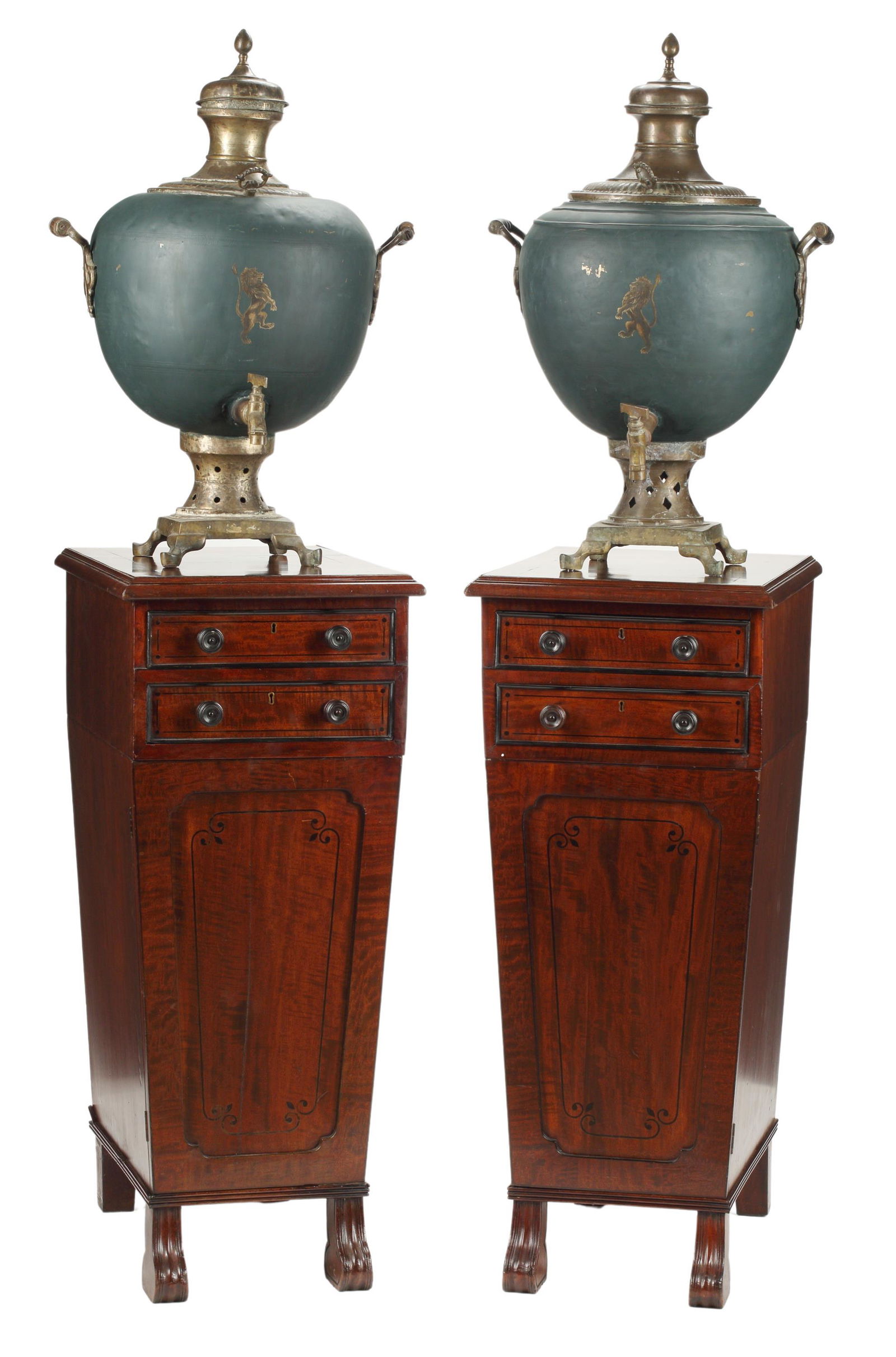 (2) SAMOVARS ON MAHOGANY SIDE CABINETS (1 of 4)