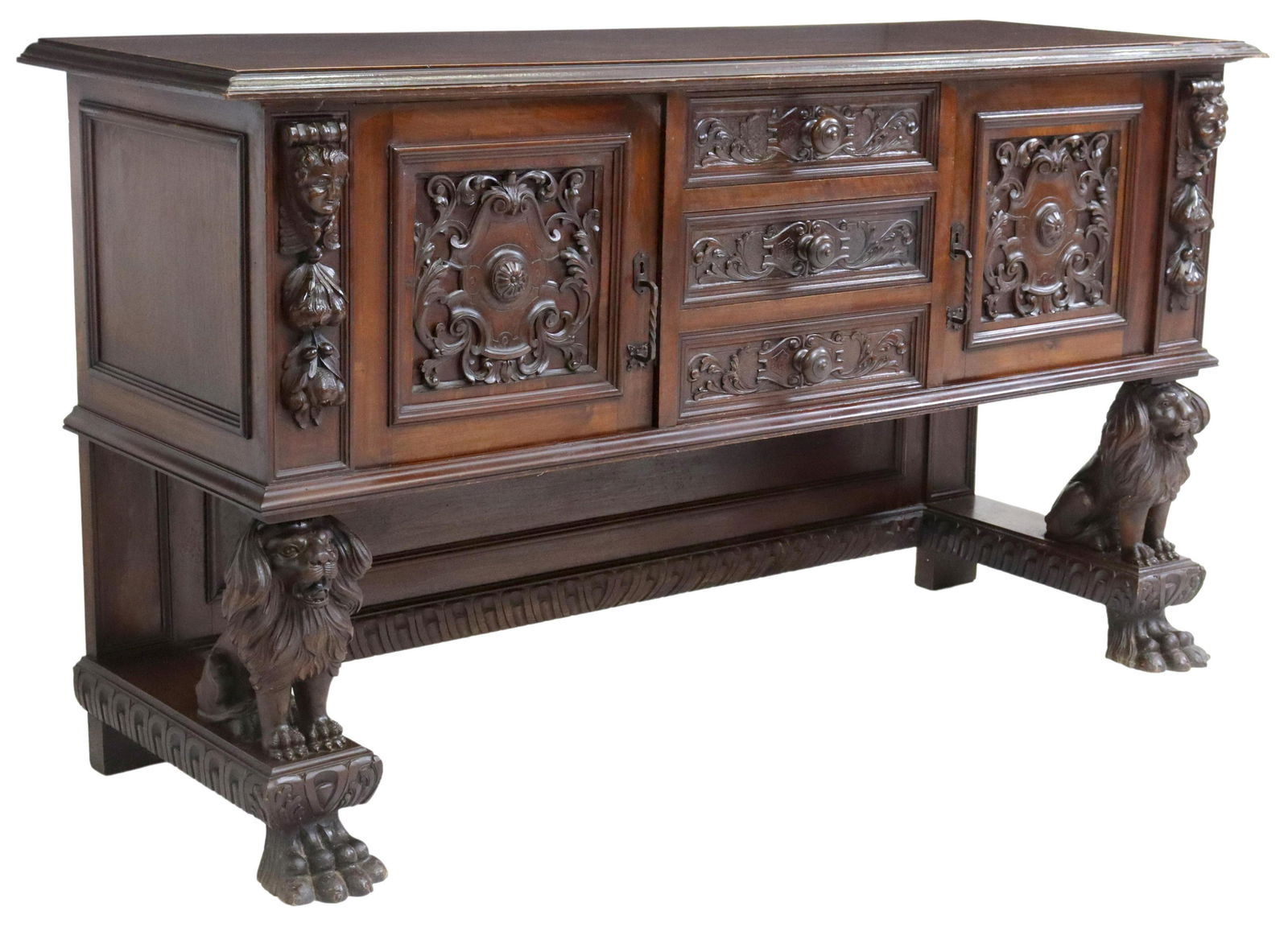 ITALIAN RENAISSANCE REVIVAL CARVED LION SIDEBOARD (1 of 7)