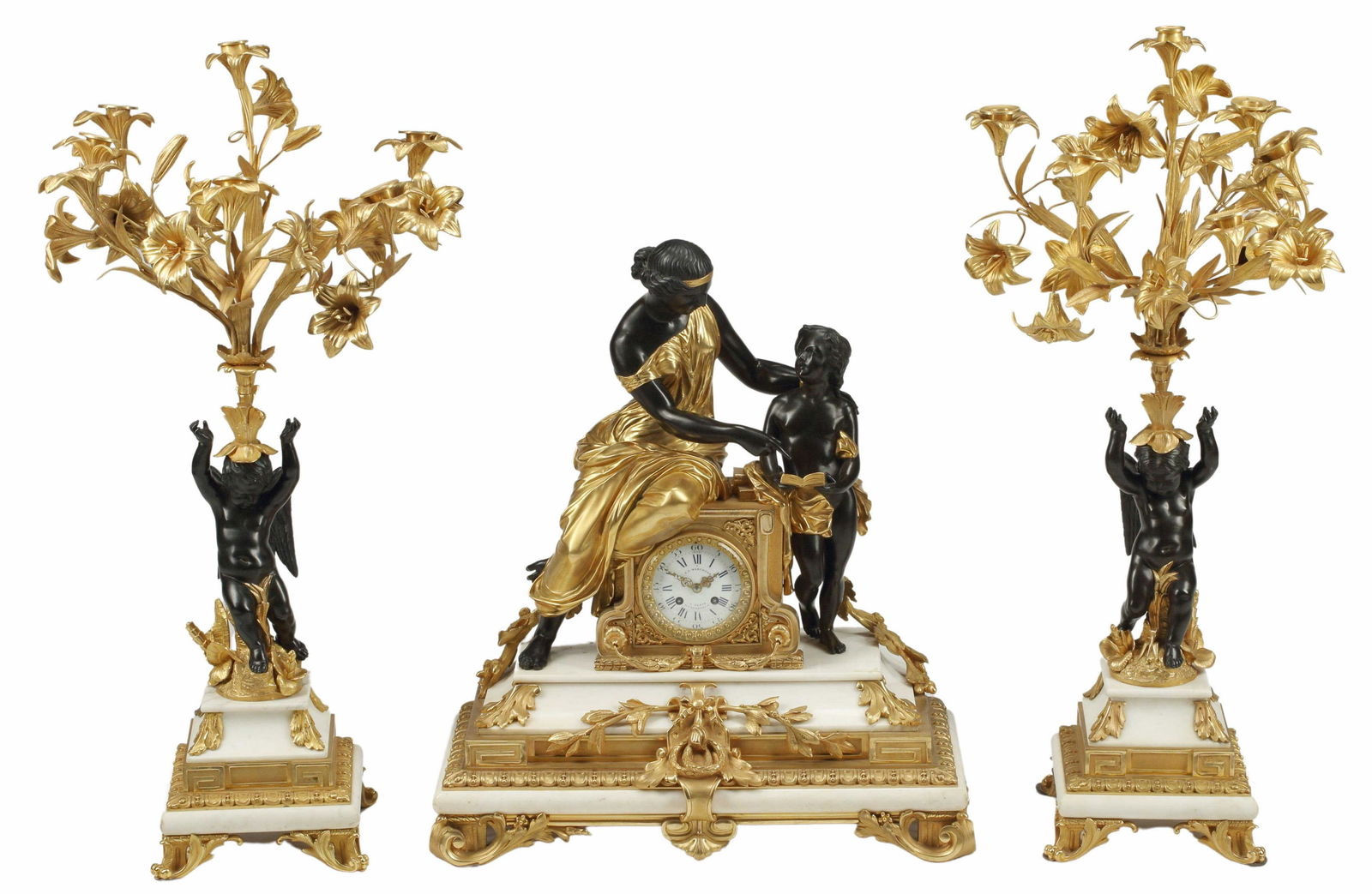 (3) FRENCH NAPOLEON III BRONZE CLOCK & GARNITURES (1 of 6)