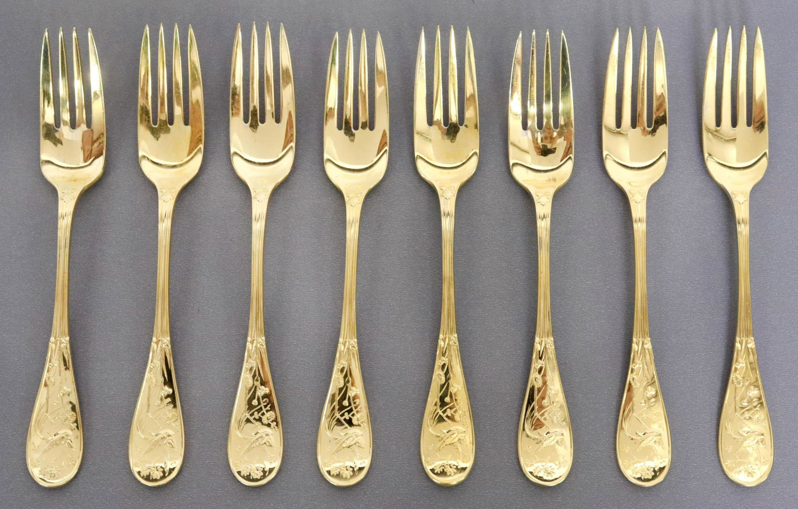 (8) TIFFANY AUDUBON SILVER GILT DESSERT FORKS (1 of 5)