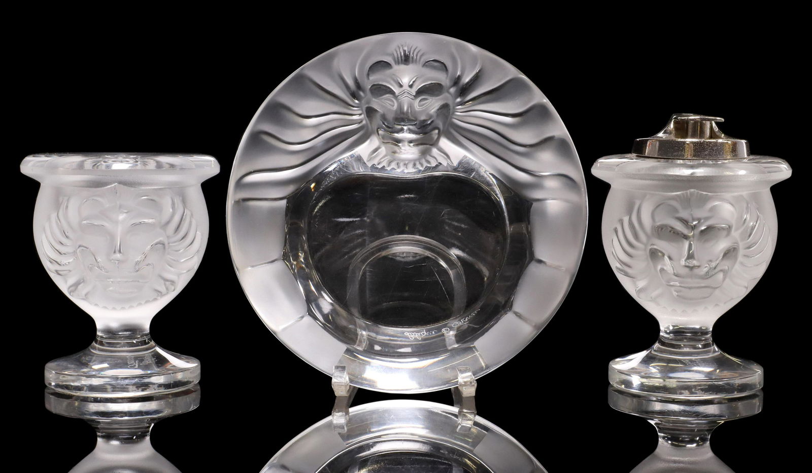 (3) LALIQUE 'TETE DE LION' CRYSTAL SMOKING SET (1 of 7)