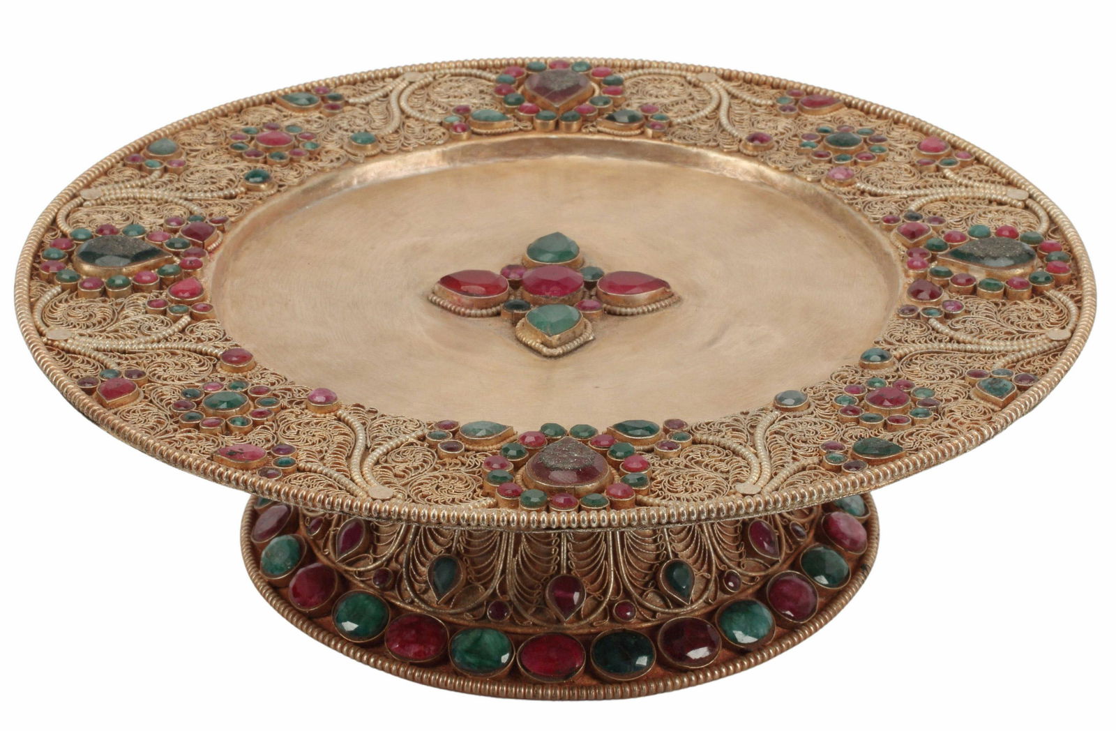 JEWELED SILVERED GILT FILIGREE TAZZA (1 of 4)