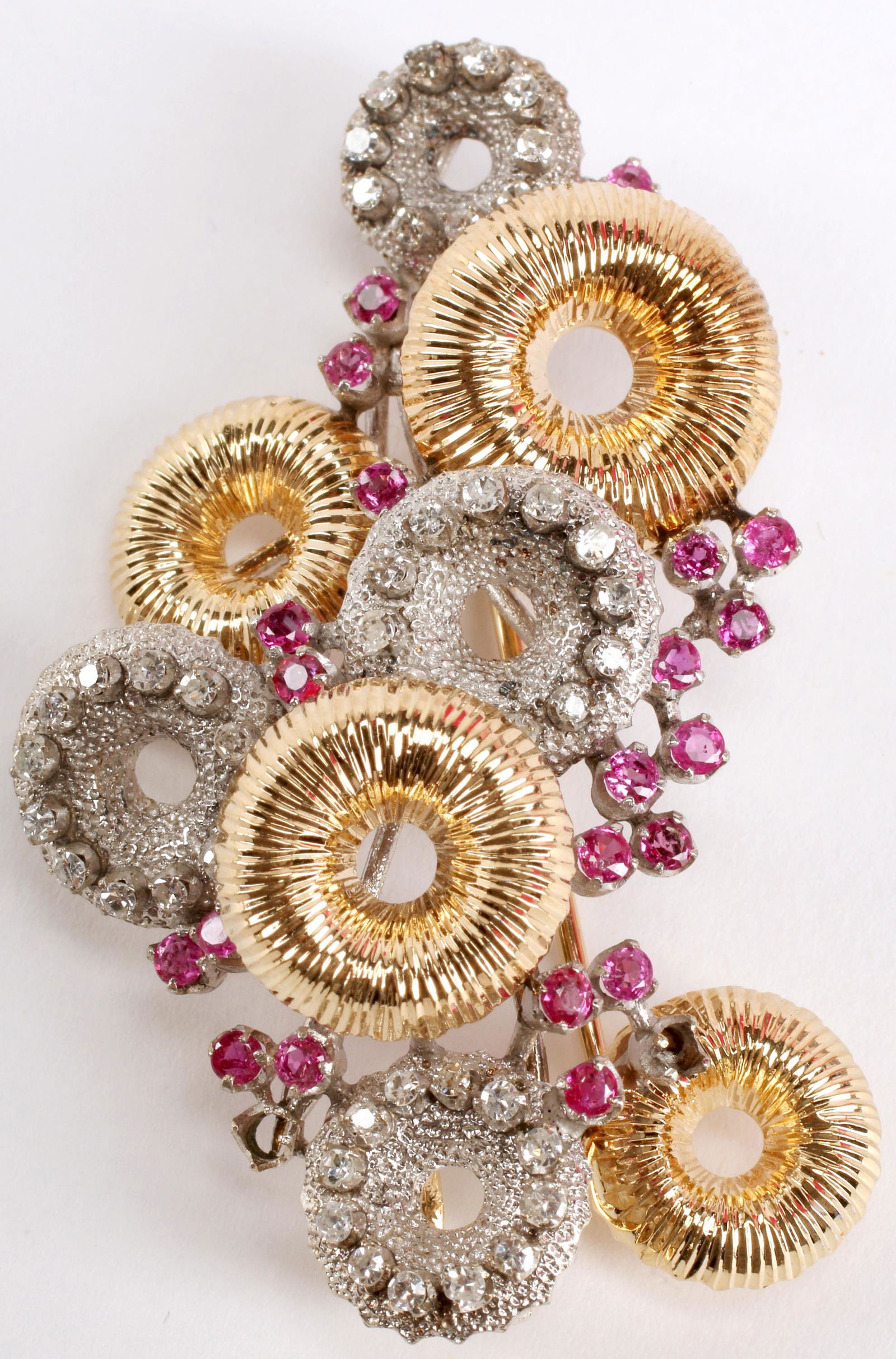 ART MODERNE STYLE 18KT, RUBY & DIAMOND BROOCH (1 of 4)