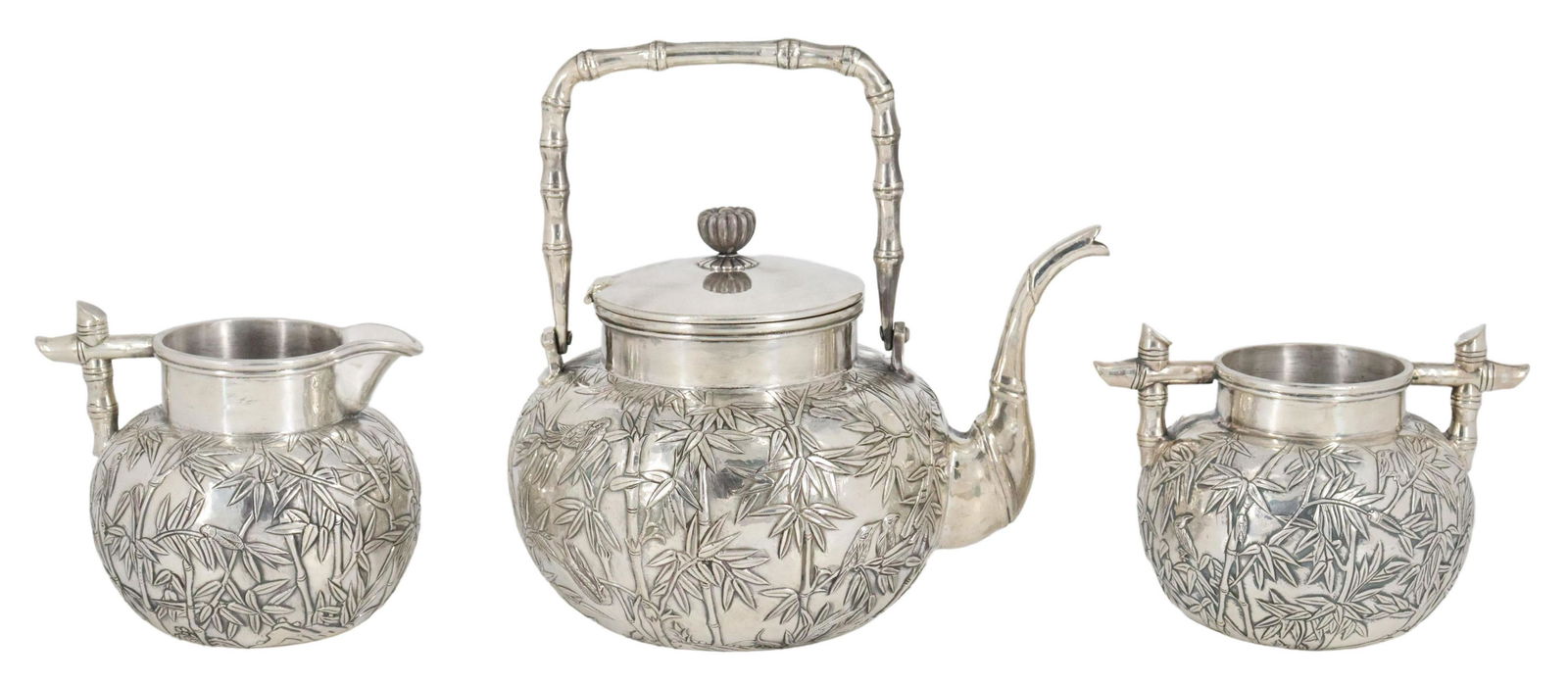 (3) CHINESE EXPORT SILVER BAMBOO TEA SERVICE (1 of 5)