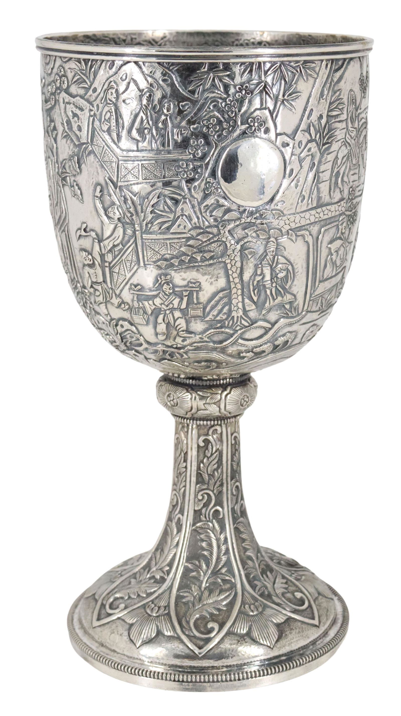 LUEN HING CHINESE EXPORT SILVER OVERSIZED GOBLET (1 of 6)