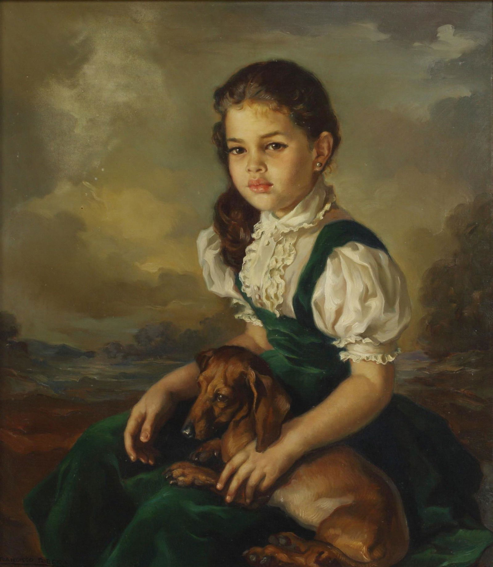 FRANCISCO RIBERA (1907-1990) GIRL & DACHSHUND (1 of 4)