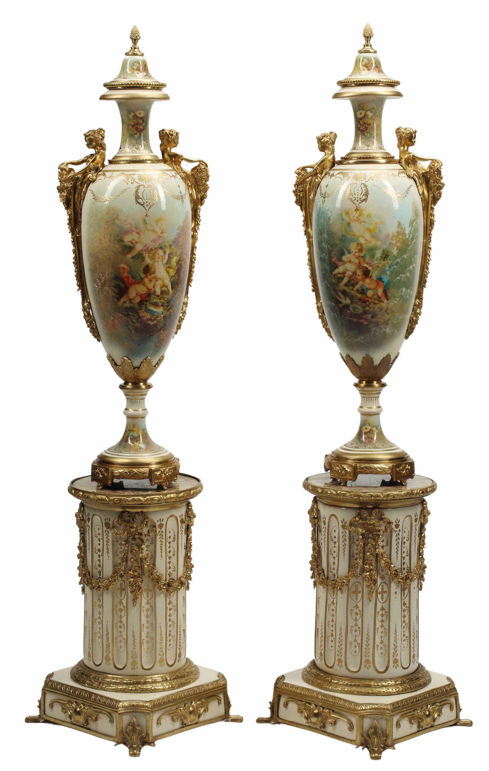 (2) SEVRES STYLE ORMOLU-MOUNTED PORCELAIN VASES (1 of 5)