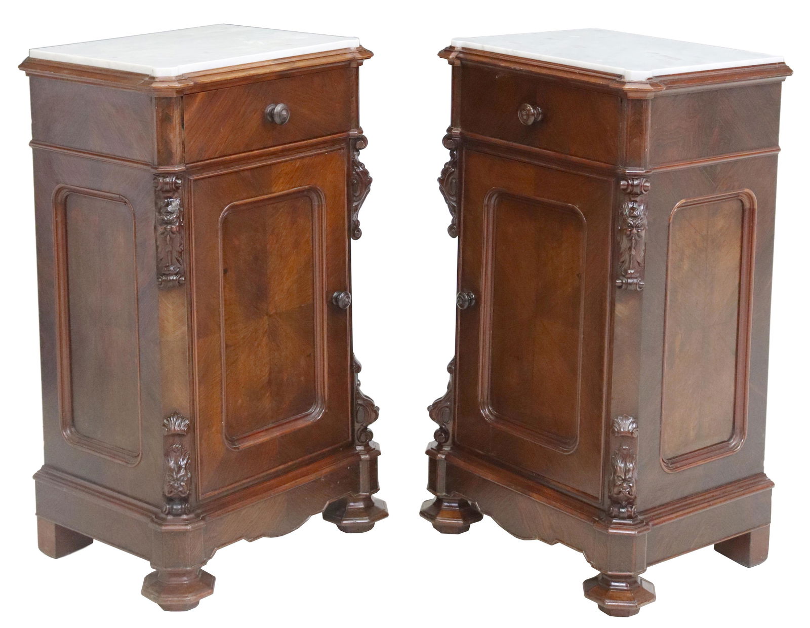 (2) ITALIAN MARBLE-TOP ROSEWOOD BEDSIDE CABINETS (1 of 6)
