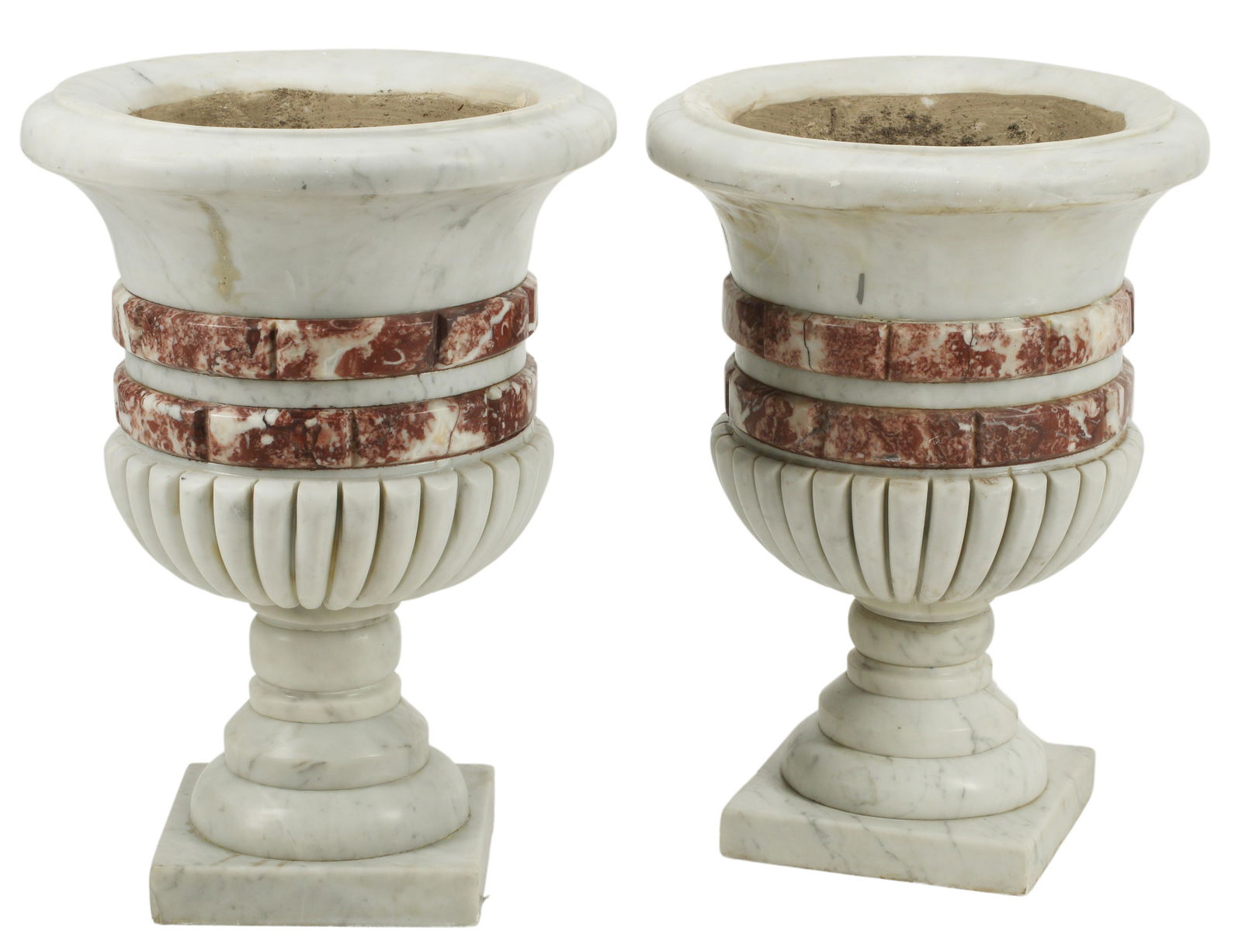 (2) ITALIANATE RED & WHITE MARBLE URNS (1 of 4)
