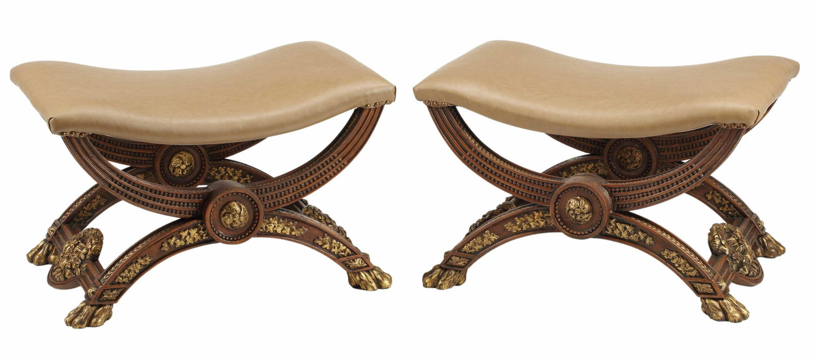 (2) LEATHER UPHOLSTERED CURULE BENCHES (1 of 3)