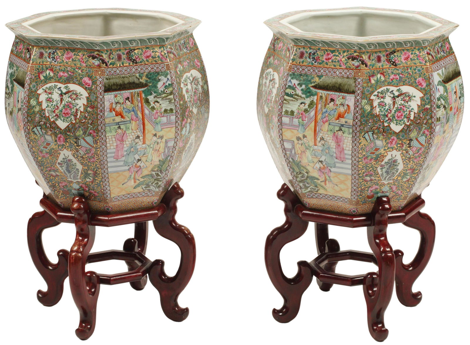 (2) CHINESE ROSE MEDALLION PORCELAIN FISHBOWLS (1 of 4)