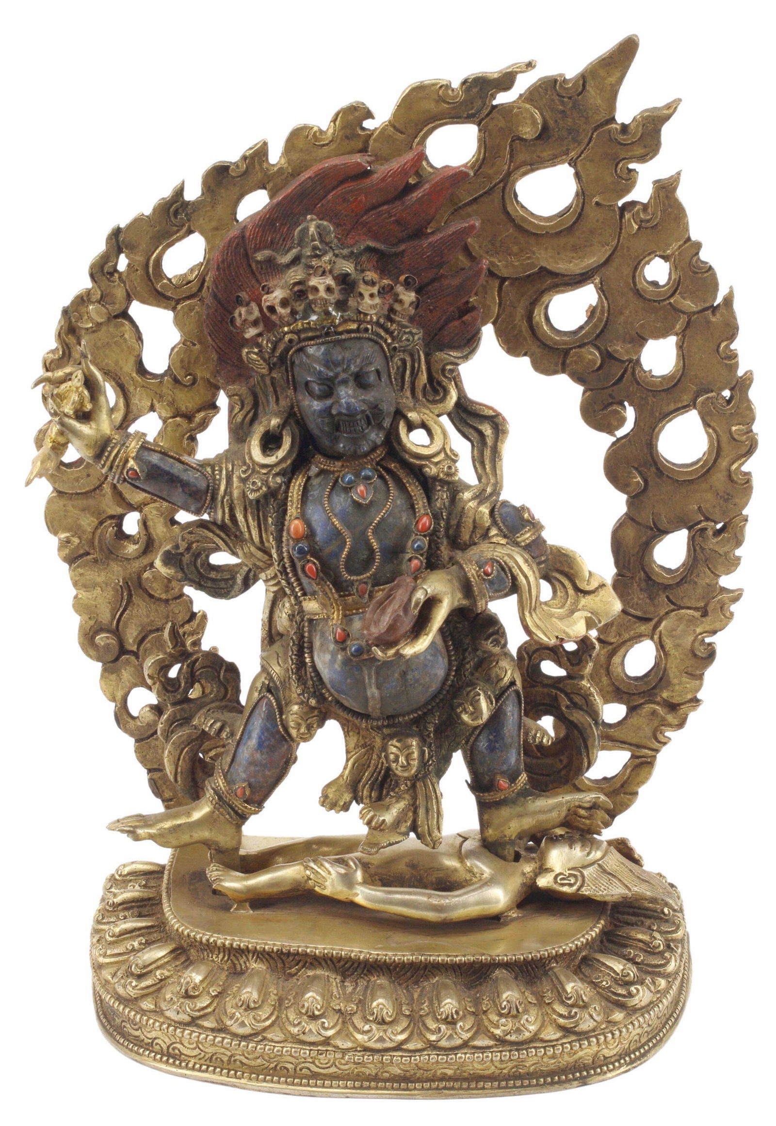 GILT BRONZE & STONE FIGURE OF MAHAKALA (1 of 4)