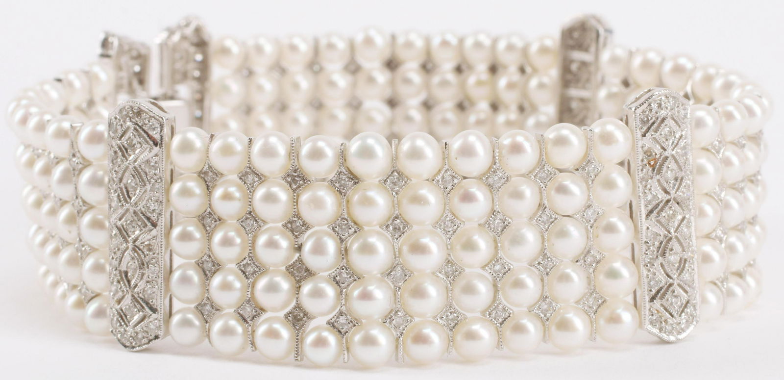 ART DECO STYLE 18KT GOLD, PEARL & DIAMOND BRACELET (1 of 5)