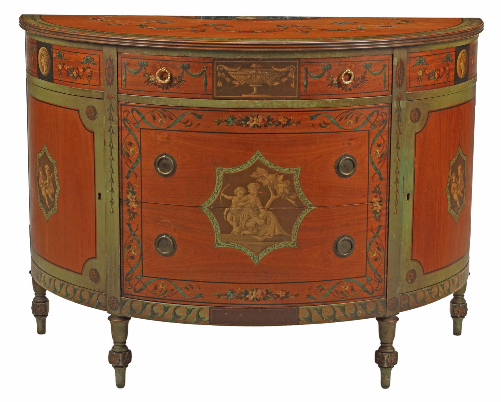 ADAM STYLE PAINTED DEMILUNE COMMODE (1 of 4)