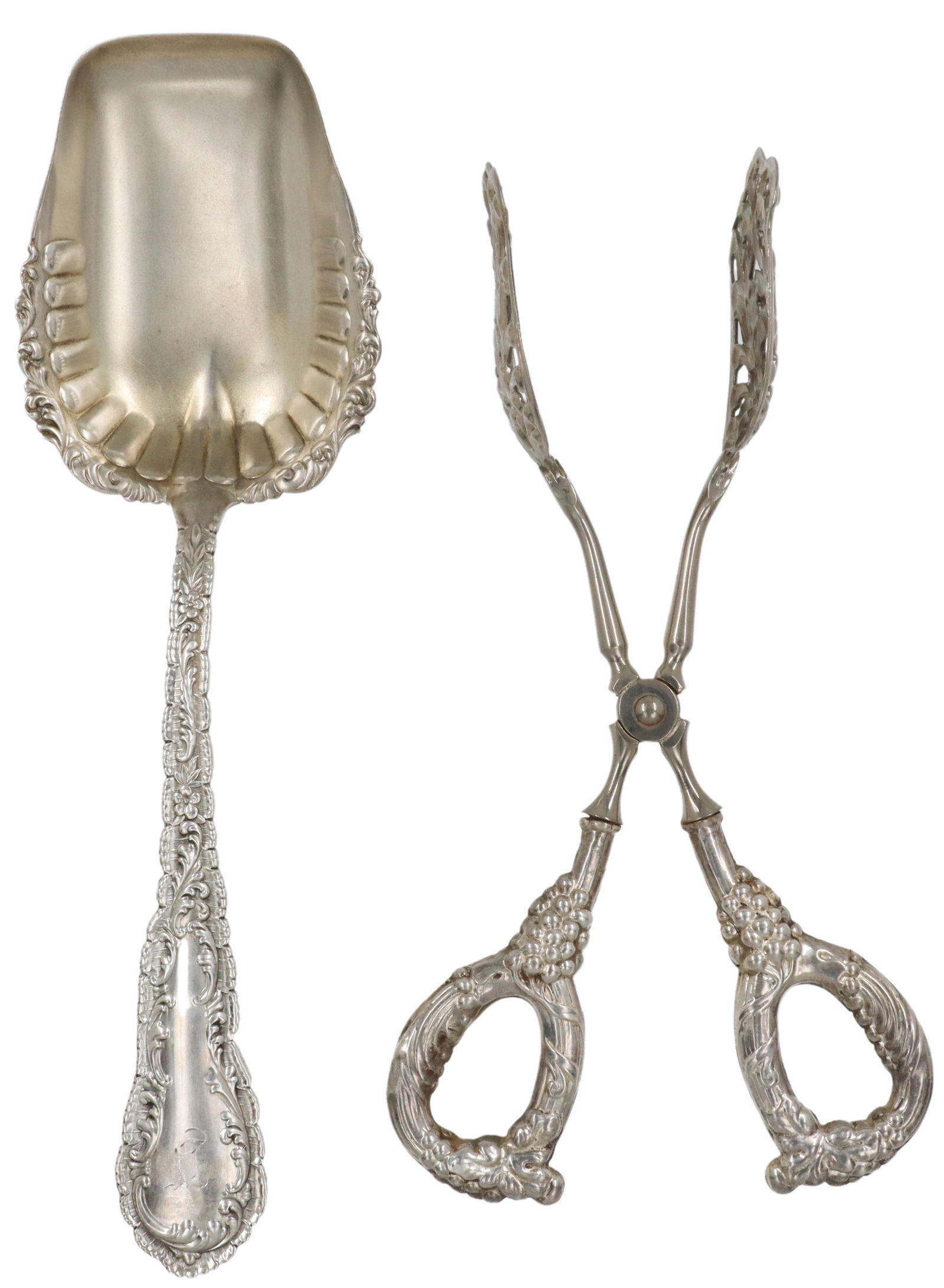 2) WHITING DAMASCUS STERLING SPOON & SERVING TONGS (1 of 5)