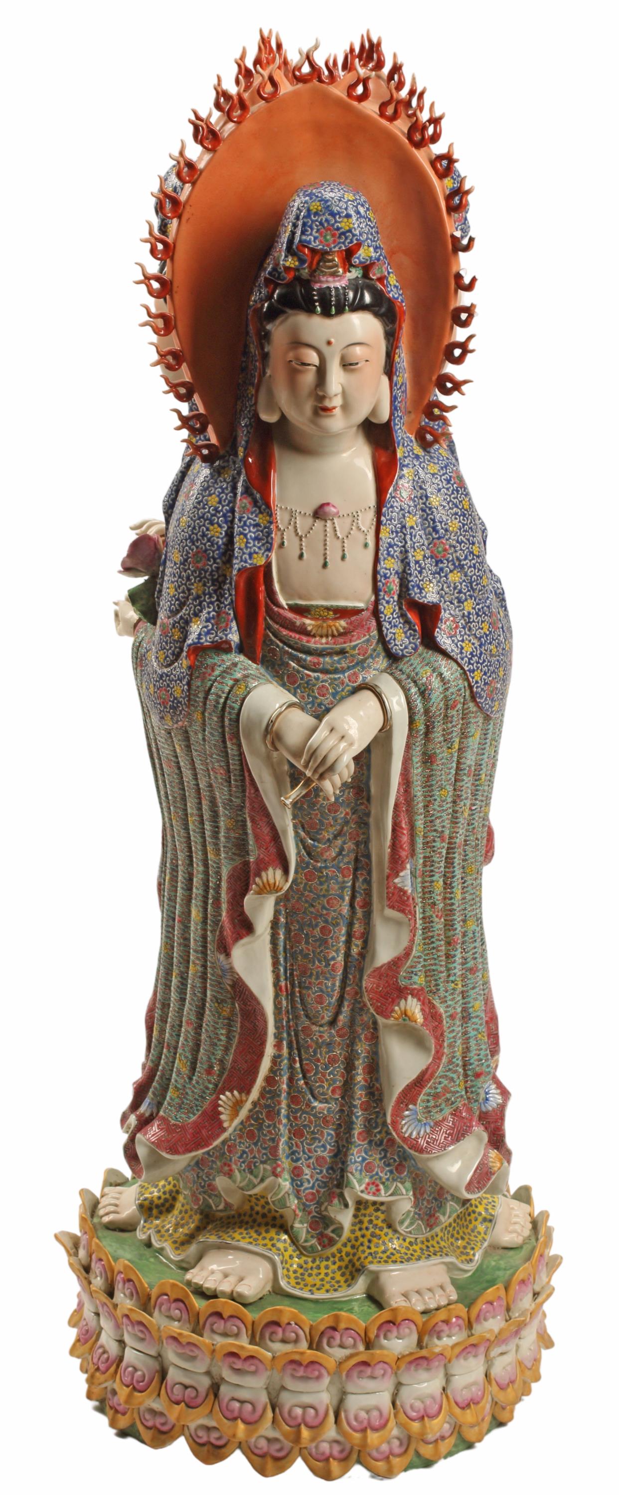 LARGE CHINESE PORCELAIN THREE-SIDED GUANYIN, 42.5" (1 of 7)