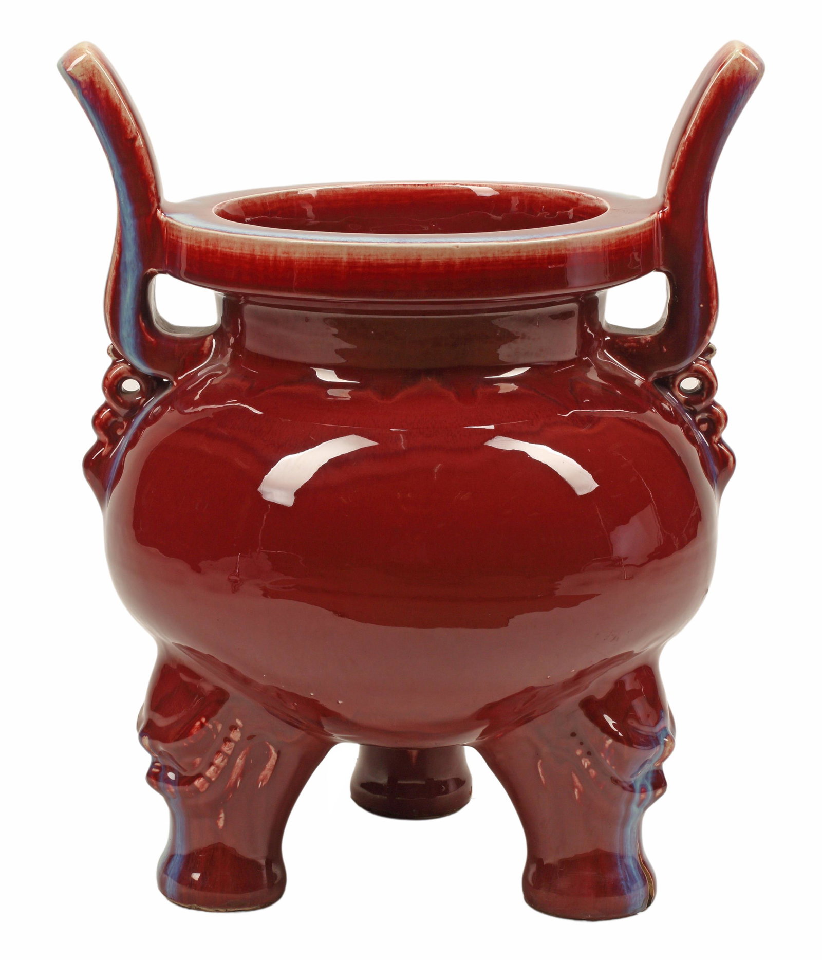 LARGE CHINESE SANG DE BOEUF PORCELAIN CENSER: Large Chinese oxblood porcelain censer, approx 22"h, 18"w, 14"d Start Price: $300.00