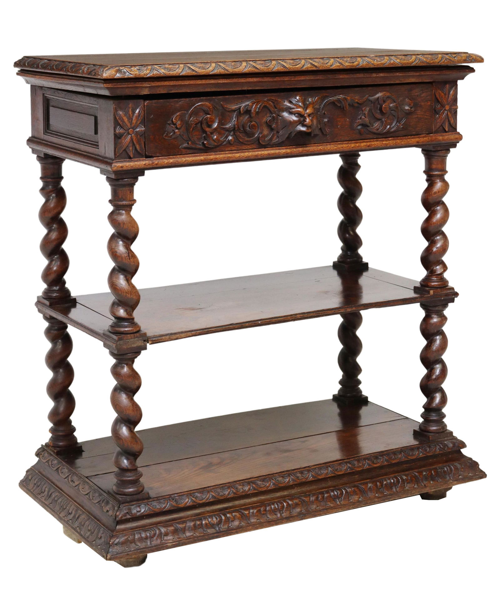 FRENCH HENRI II STYLE CARVED OAK TIERED SERVER (1 of 6)