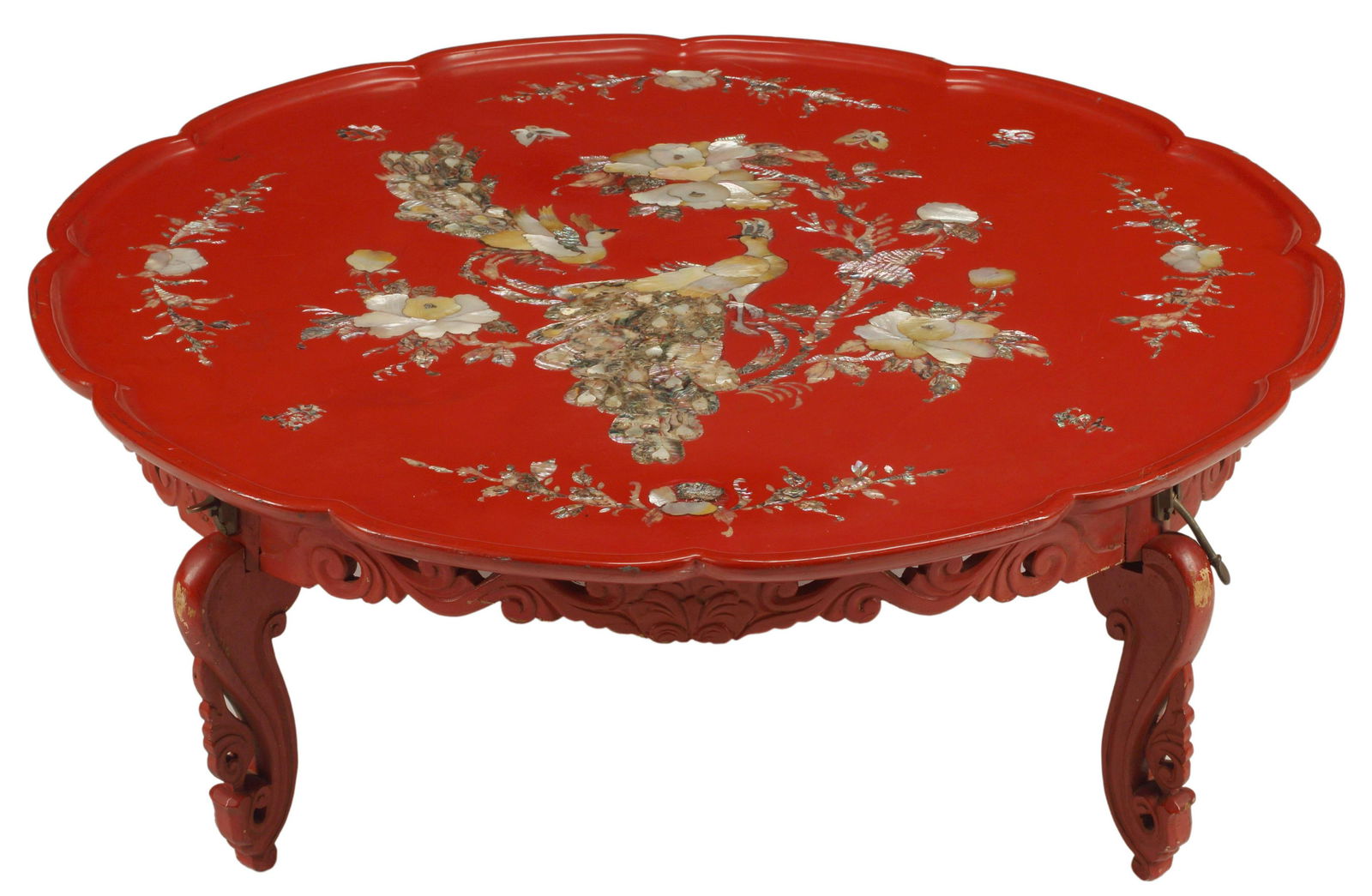 JAPANESE RED LACQUER & SHELL-INLAID TEA TABLE (1 of 4)