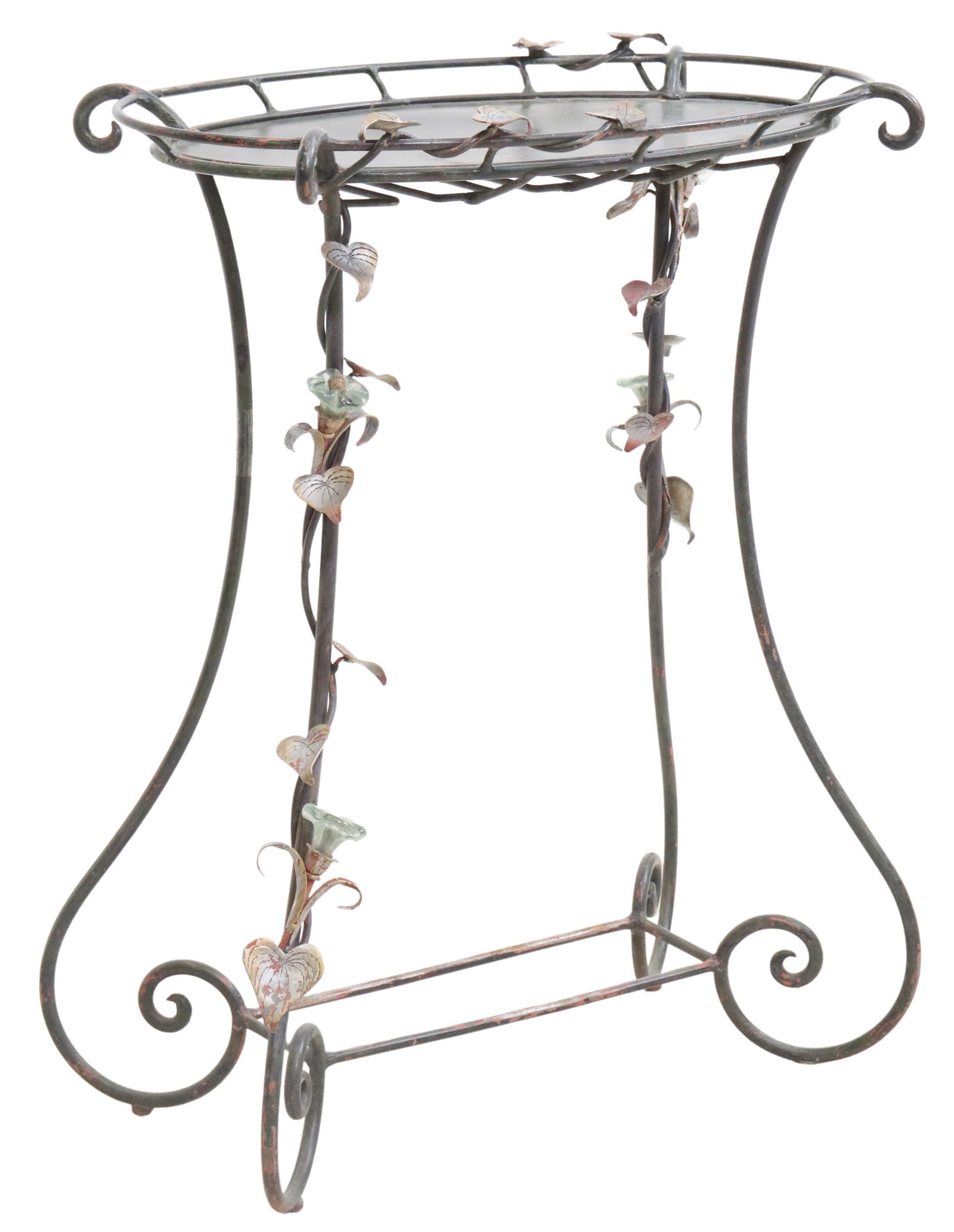 WROUGHT IRON & MOLDED GLASS PLANTER STAND (1 of 5)