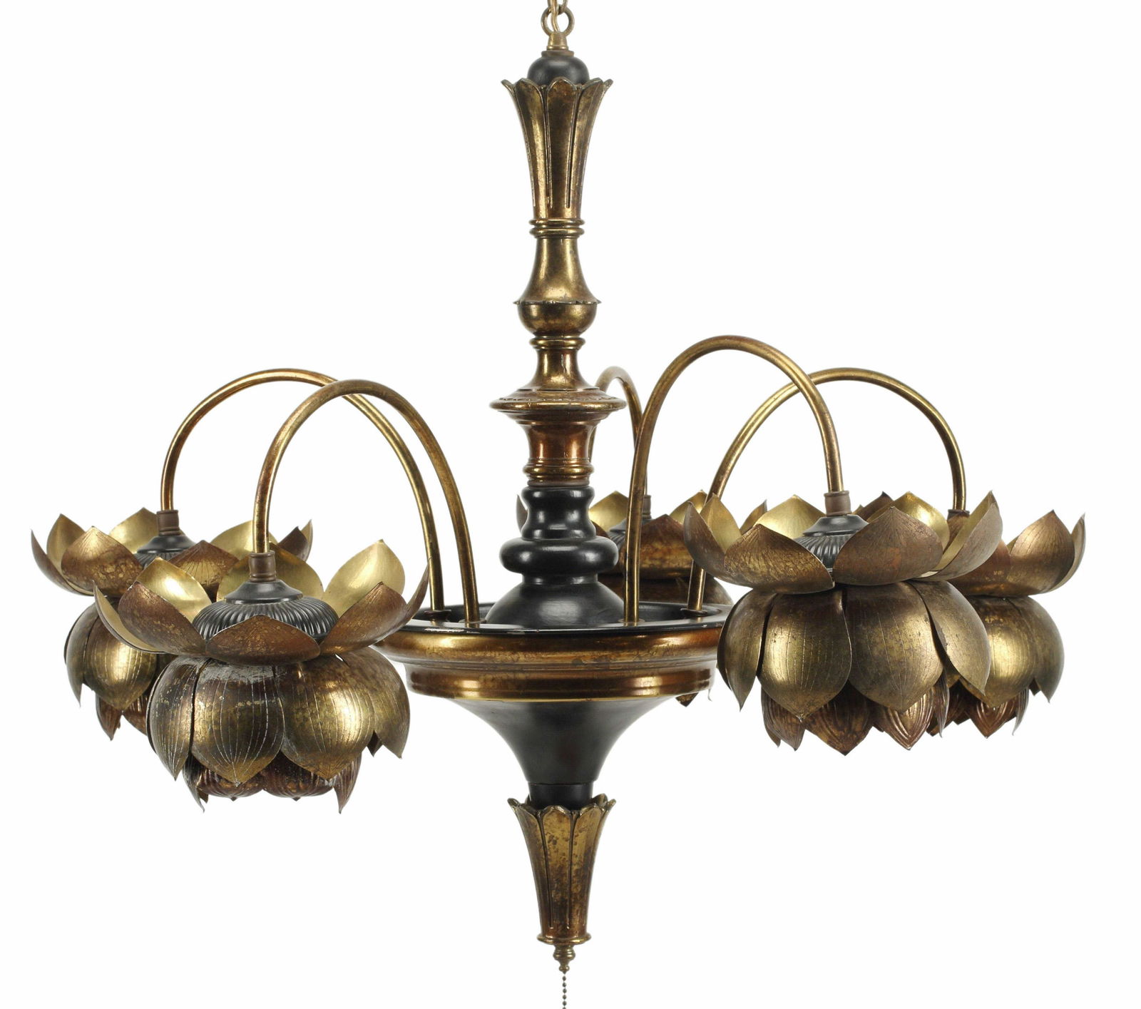 WOOD & BRASS LOTUS BLOSSOM FIVE-LIGHT CHANDELIER (1 of 3)