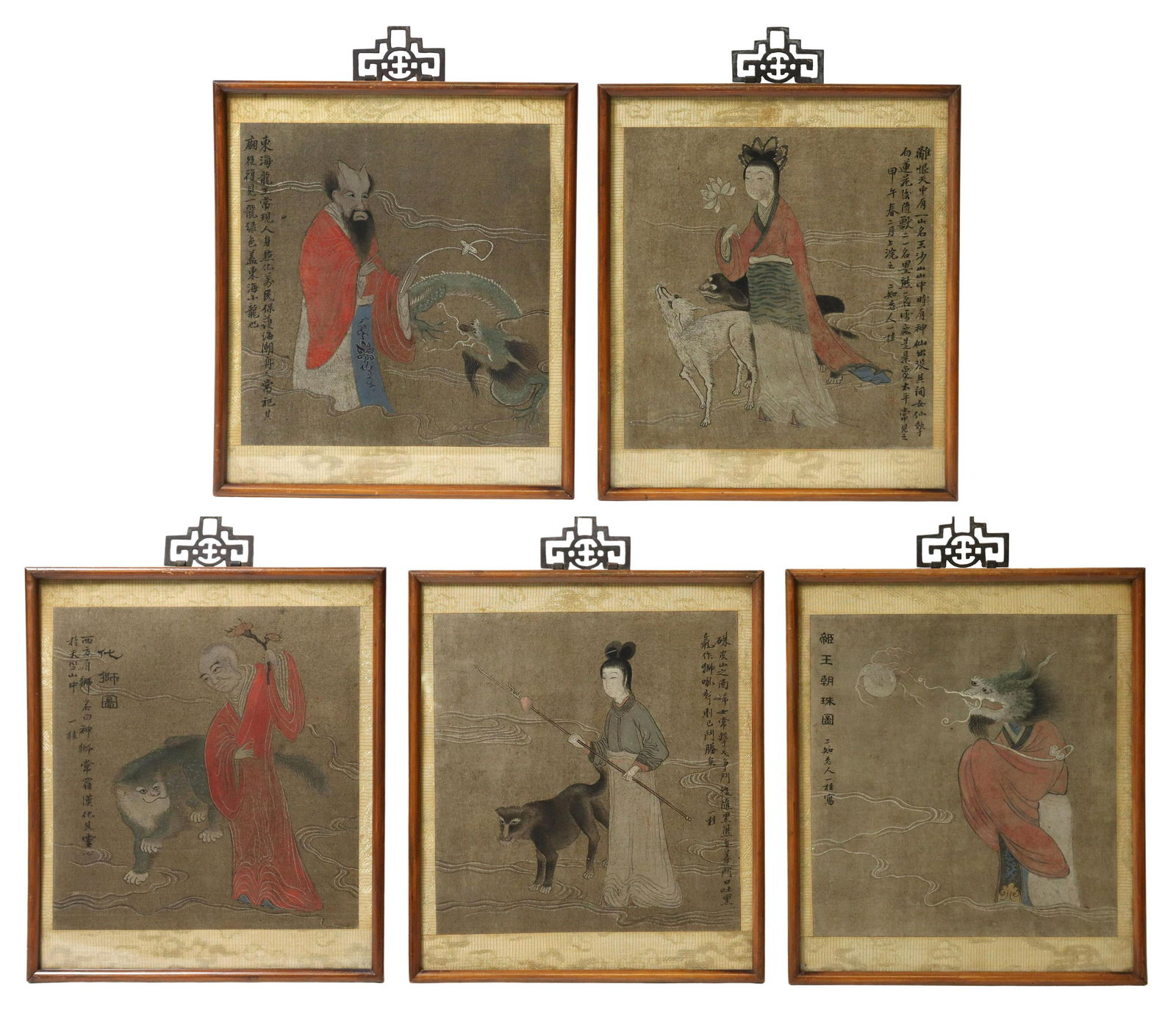 (5) FRAMED CHINESE PAINTINGS ON TEXTILES (1 of 7)
