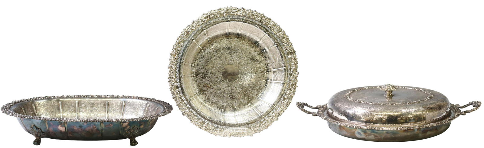 (3) BARKER & ELLIS CHASED SILVERPLATE SERVICEWARE (1 of 6)