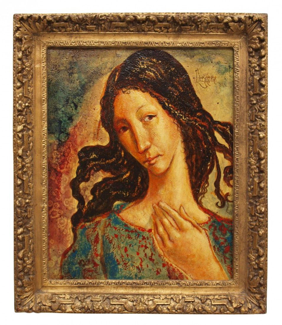 FRAMED PAINTING, DON CINCONE (LOUISIANA, B. 1936): Framed oil painting on canvas, Girl with Long Hair, signed upper right Cincone (Don Cincone, Louisiana, b. 1936) sight: 19.25"h, 15.5"w, overall: 25"h, 21.25"w, 10.25lbs Start Price: $400.00