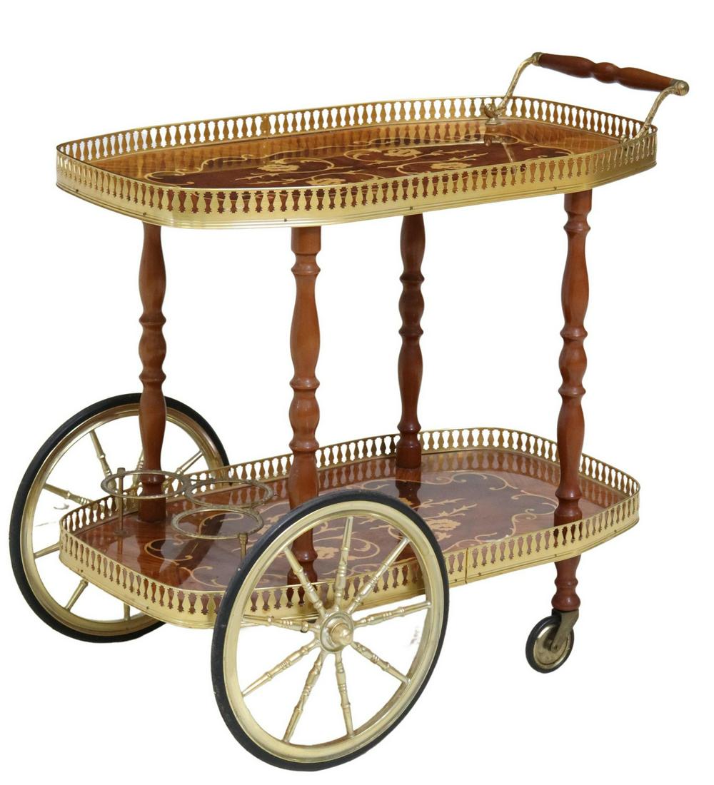 CONTINENTAL FLORAL MARQUETRY TWO-TIER SERVICE CART (1 of 3)