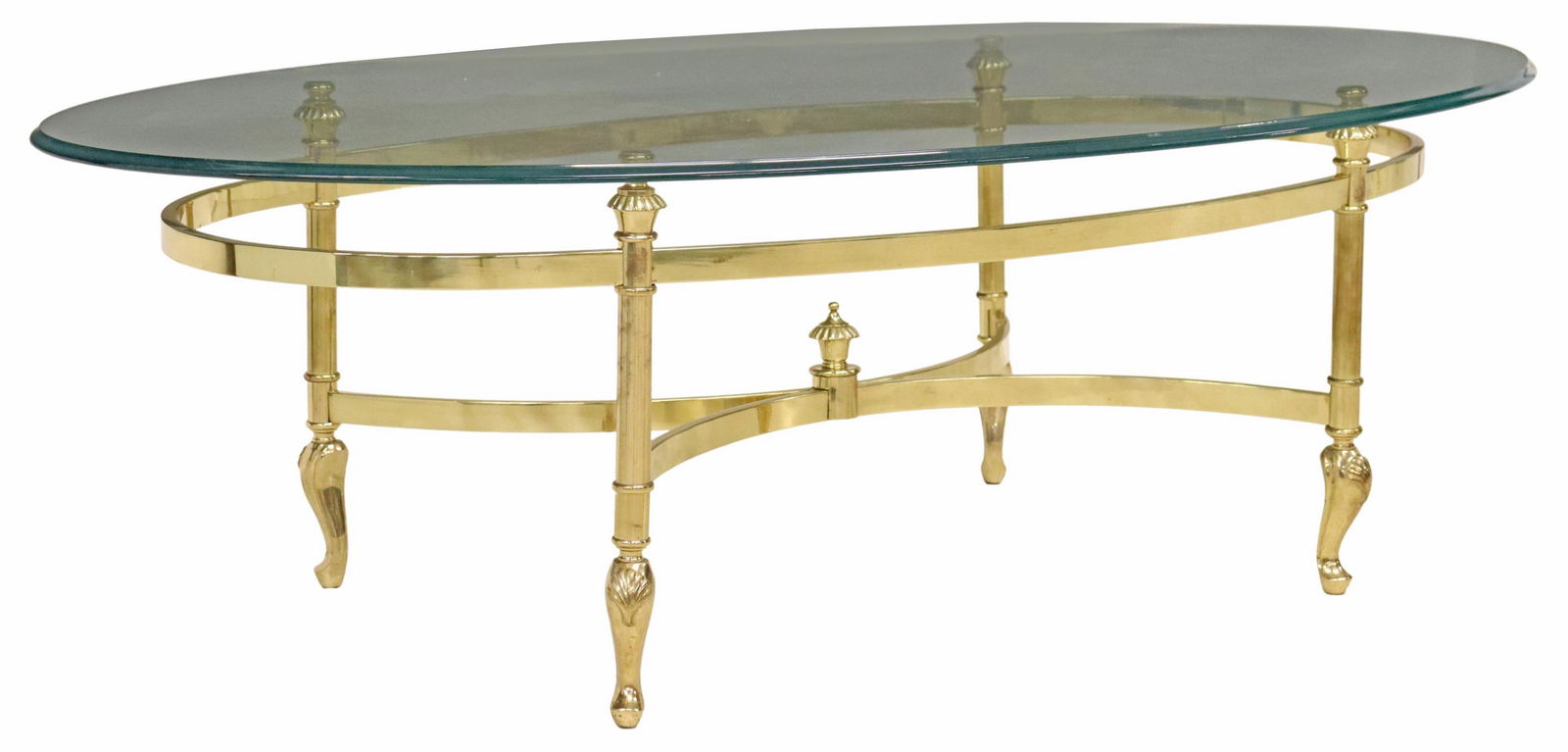 LA BARGE (ATTR.) BRASS & GLASS OVAL COFFEE TABLE (1 of 4)
