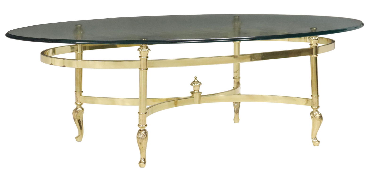 LA BARGE (ATTR.) BRASS & GLASS OVAL COFFEE TABLE (1 of 4)