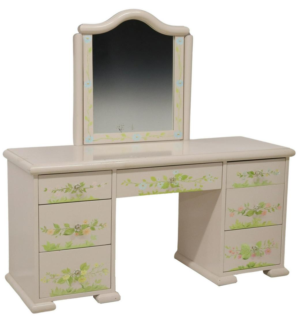 FLORAL PAINT DECORATED MIRRORED VANITY TABLE (1 of 4)