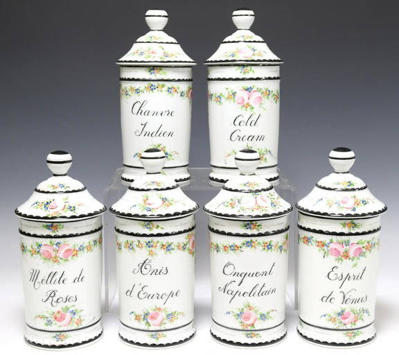(6) FRENCH LIMOGES PORCELAIN APOTHECARY JARS (0093) on Jan 20, 2023