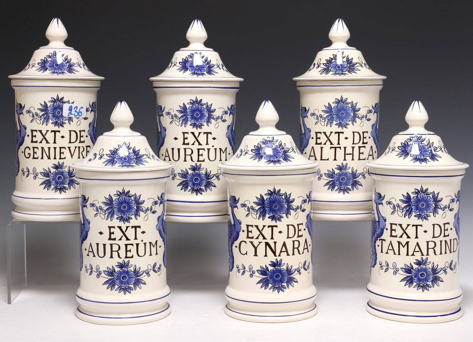 (6) FRENCH SAINT CLEMENT FAIENCE APOTHECARY JARS (1 of 4)