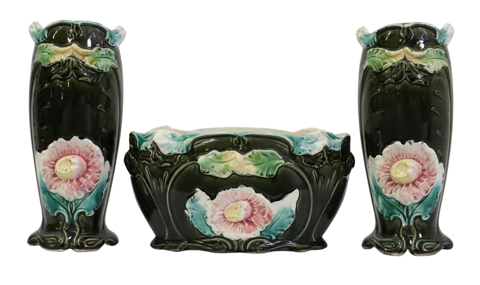 (3) FRENCH GUSTAVE DE BRUYN MAJOLICA GARNITURES (1 of 4)