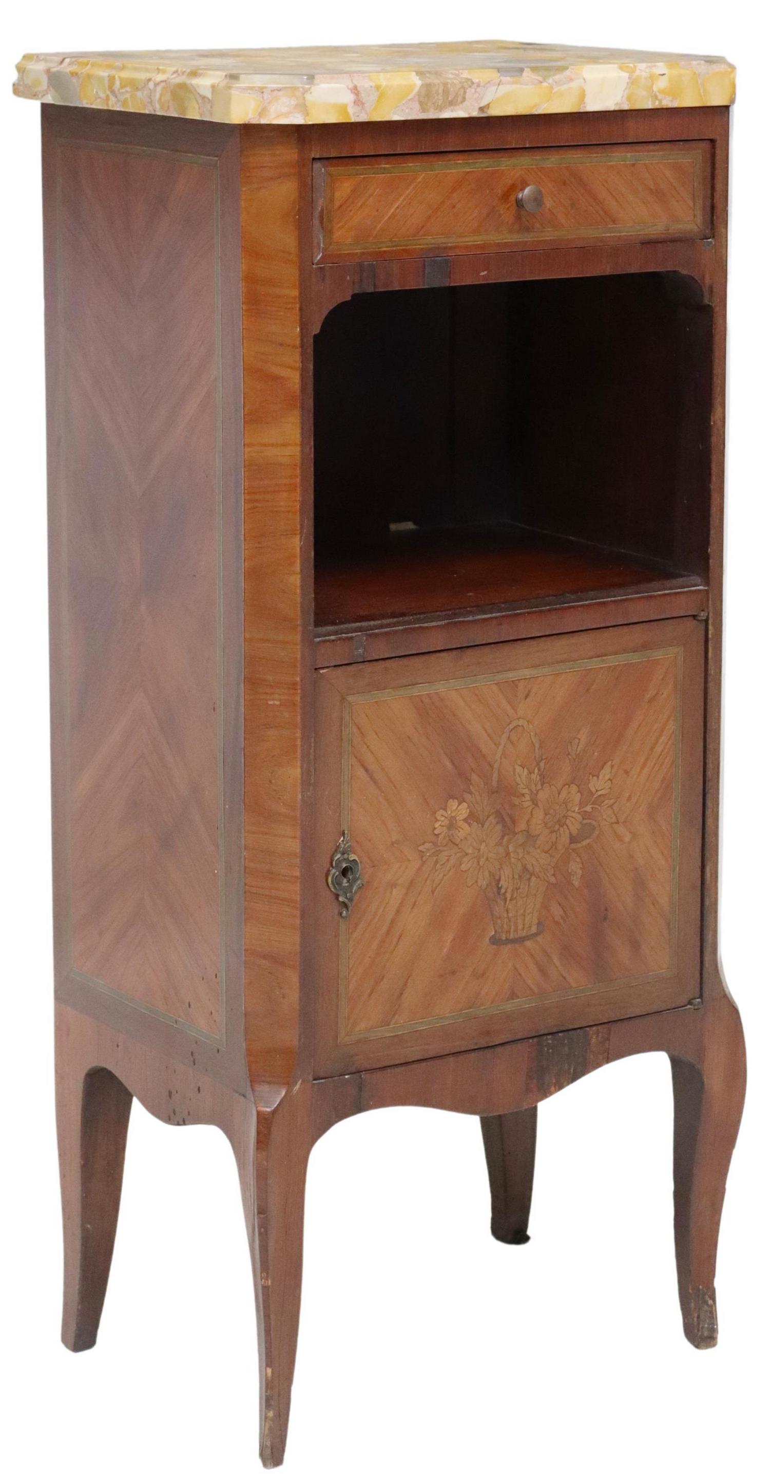 LOUIS XV STYLE MARBLE-TOP BEDSIDE CABINET (1 of 6)