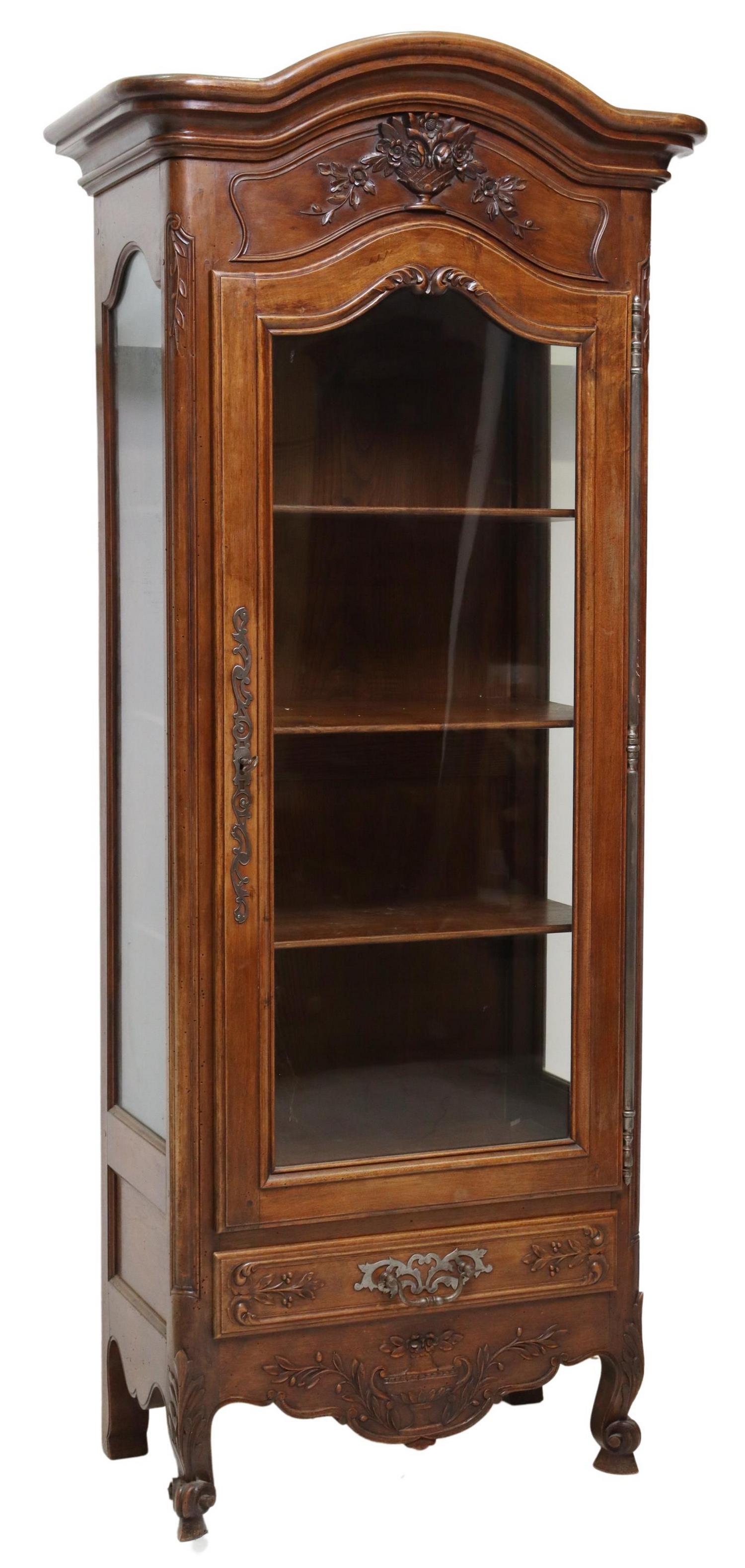 LOUIS XV STYLE WALNUT VITRINE DISPLAY CABINET (1 of 4)